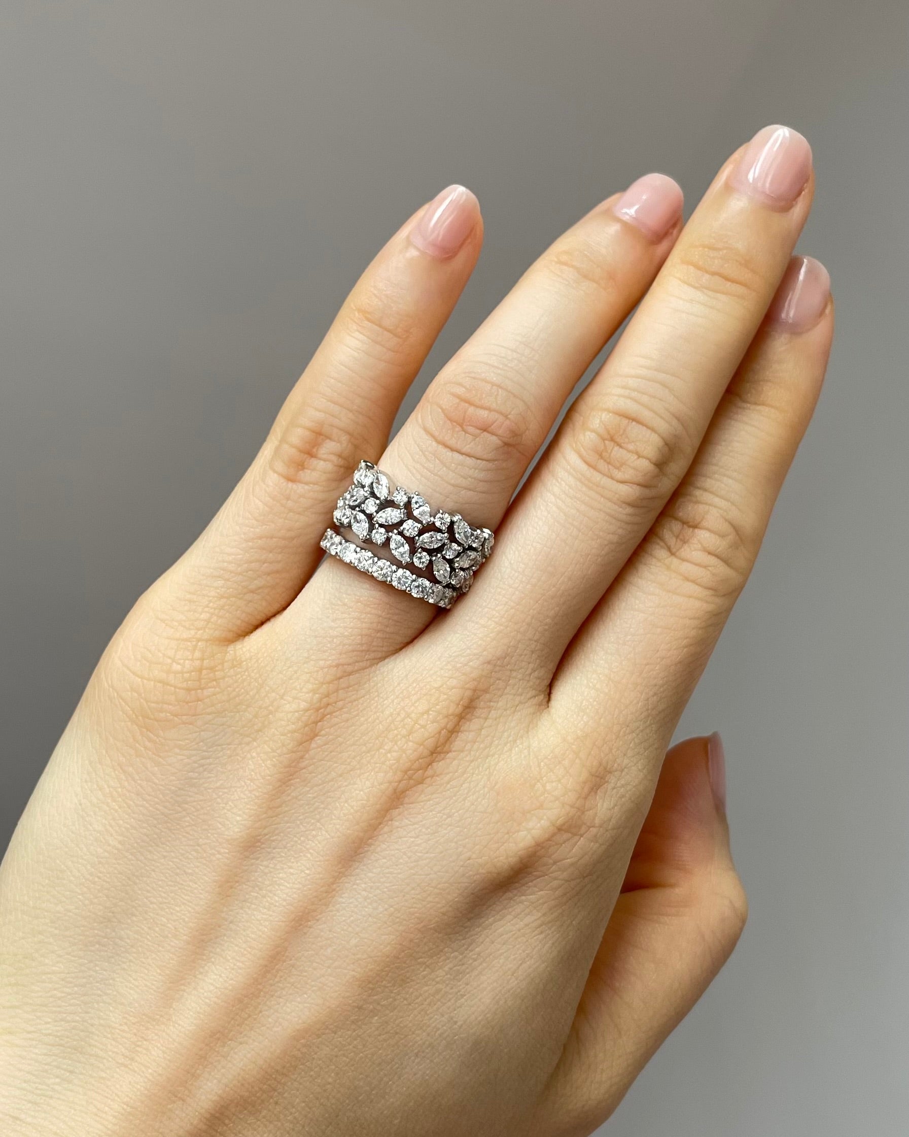 3-Row Marquise White Gold Ring