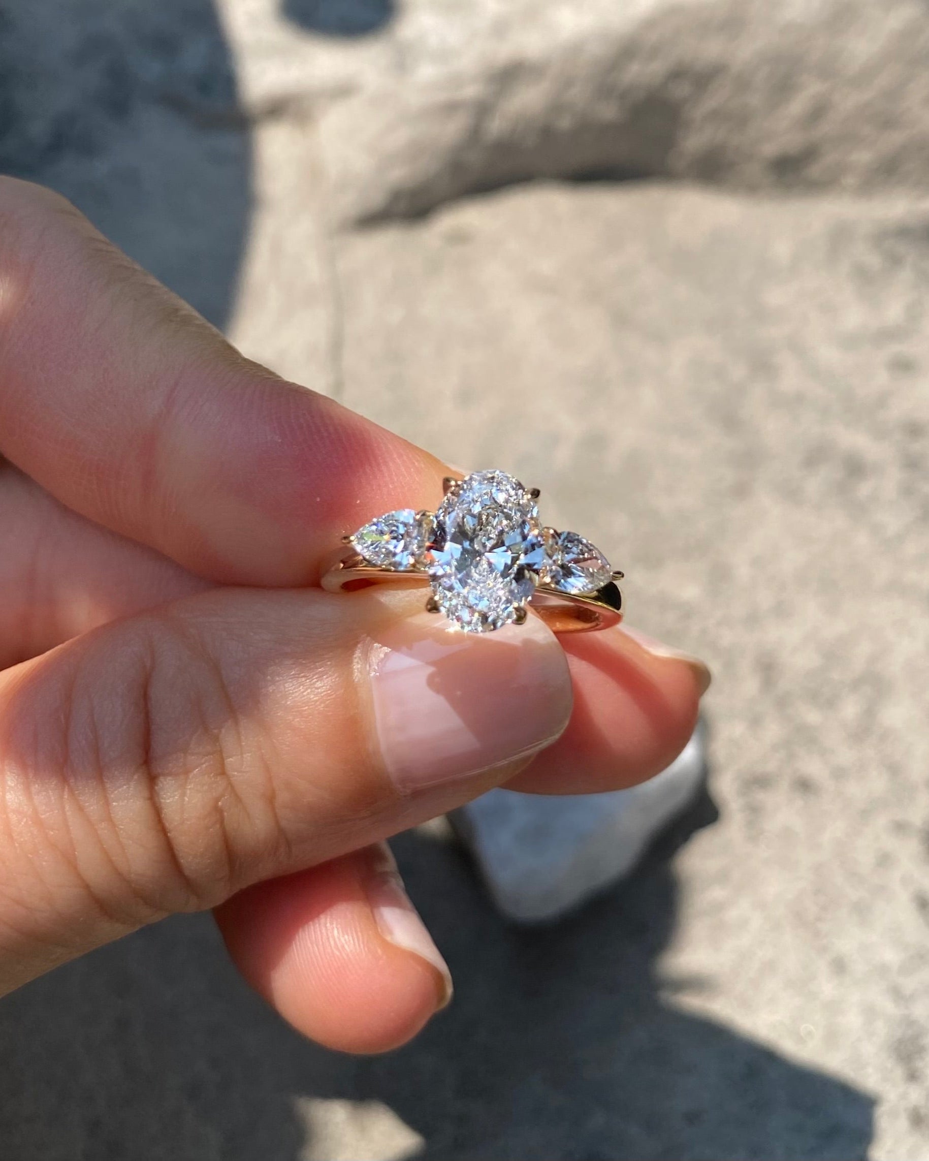Oval & Pear Three-Stone Ring