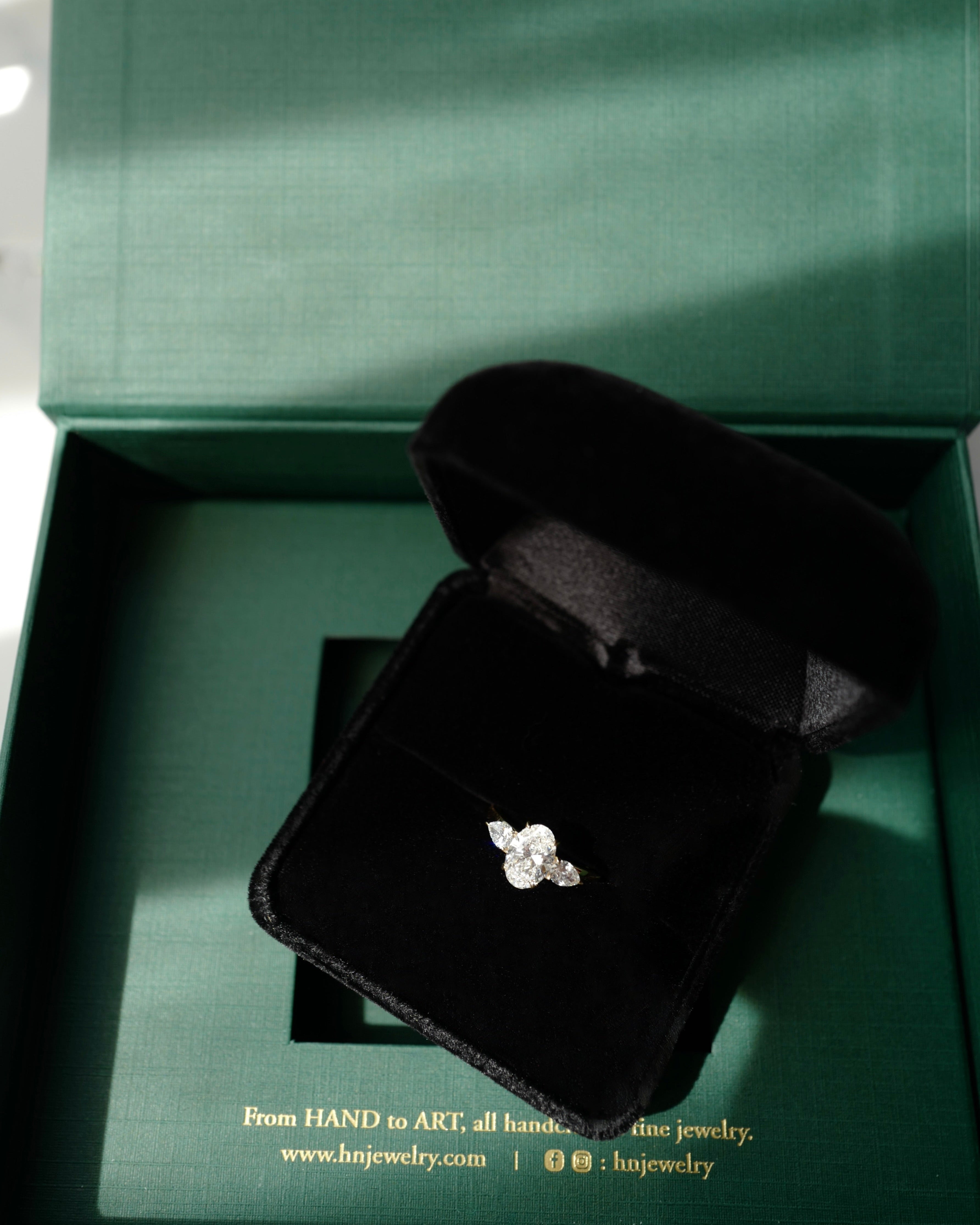Oval & Pear Three-Stone Ring