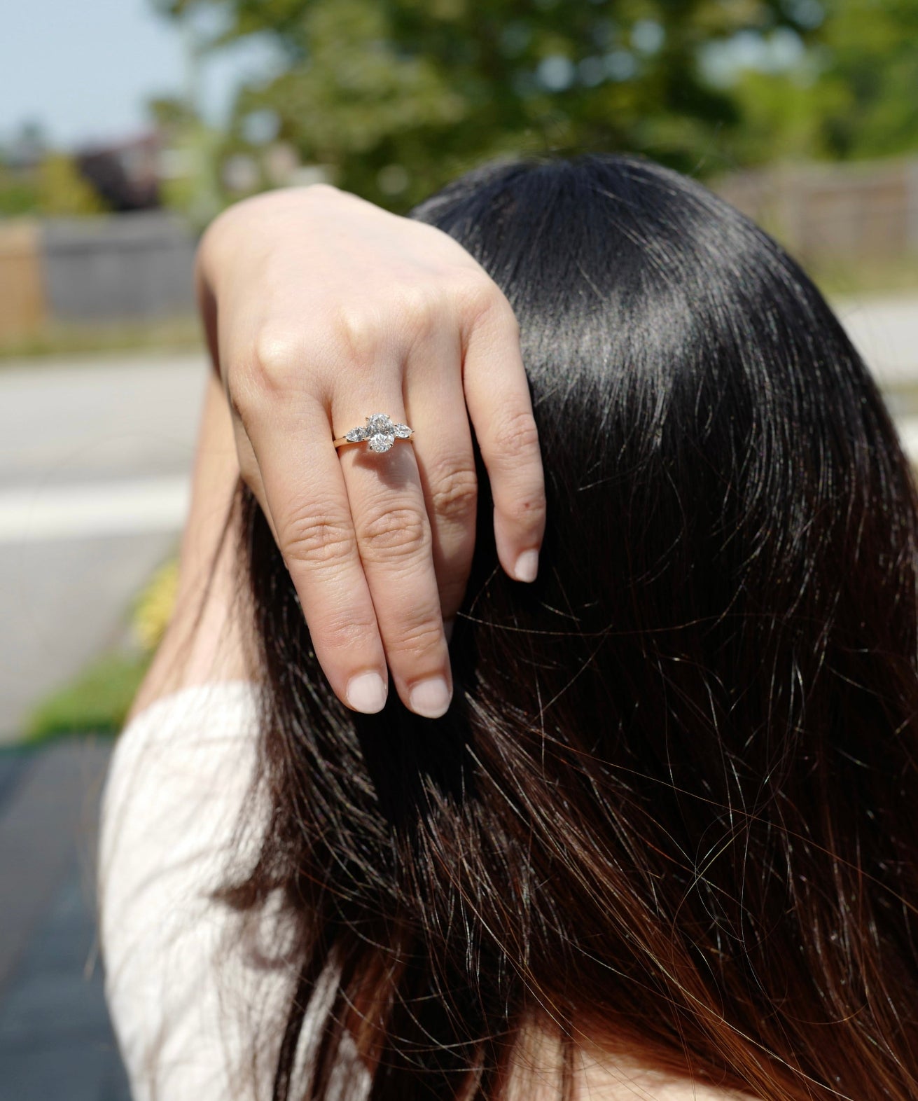 Oval & Pear Three-Stone Ring