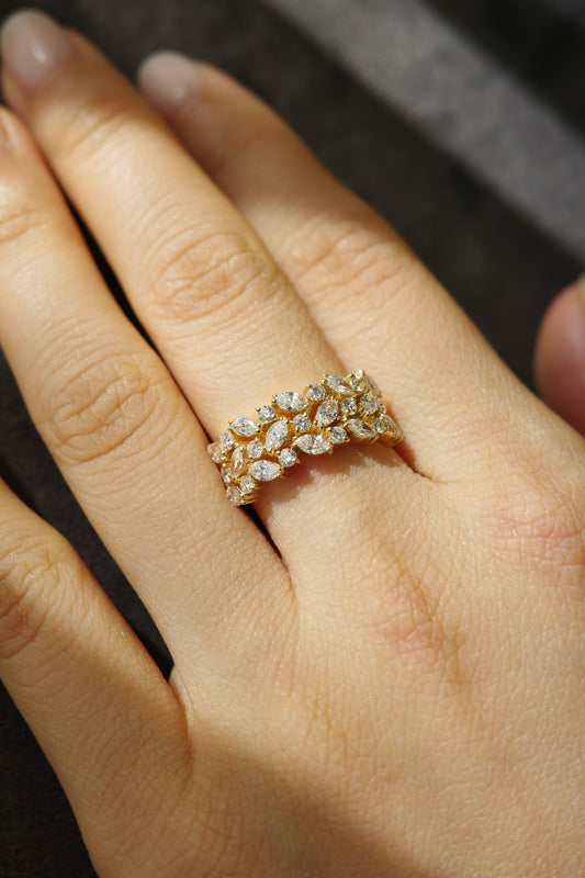 3-Row Marquise Diamond Ring in Yellow Gold