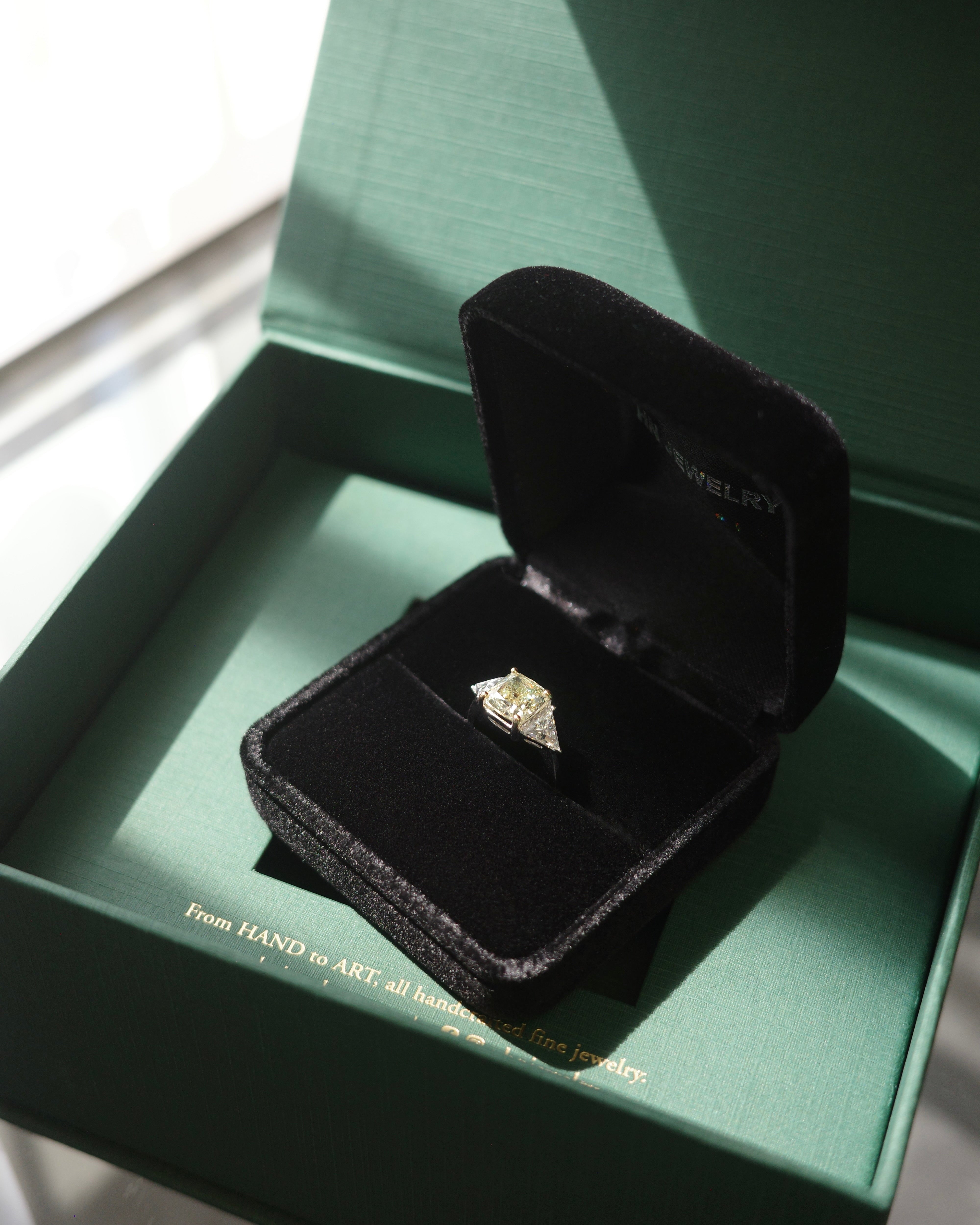 3.02ct Cushion Fancy Yellow Ring