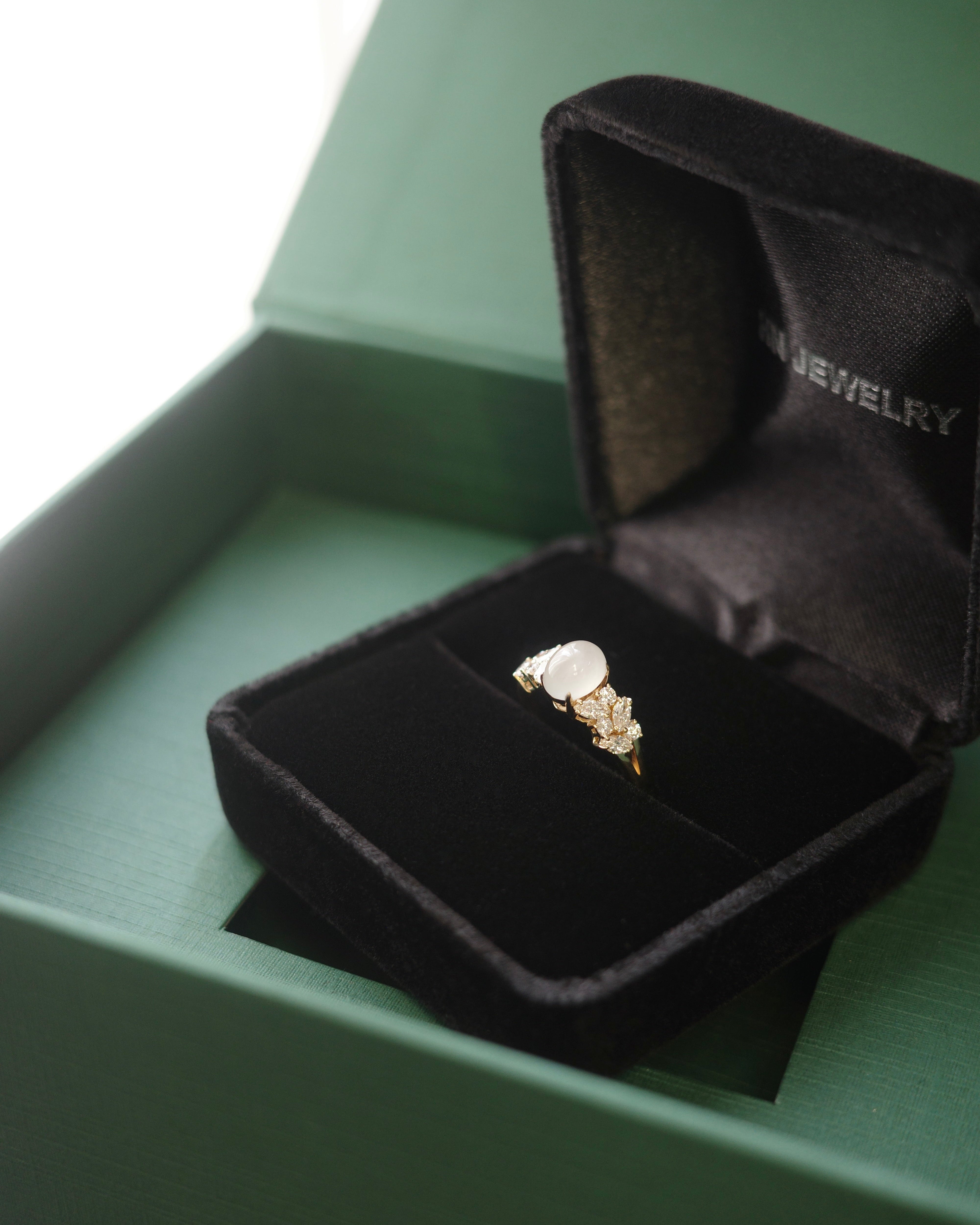 Oval Icy Jade and Diamond Ring