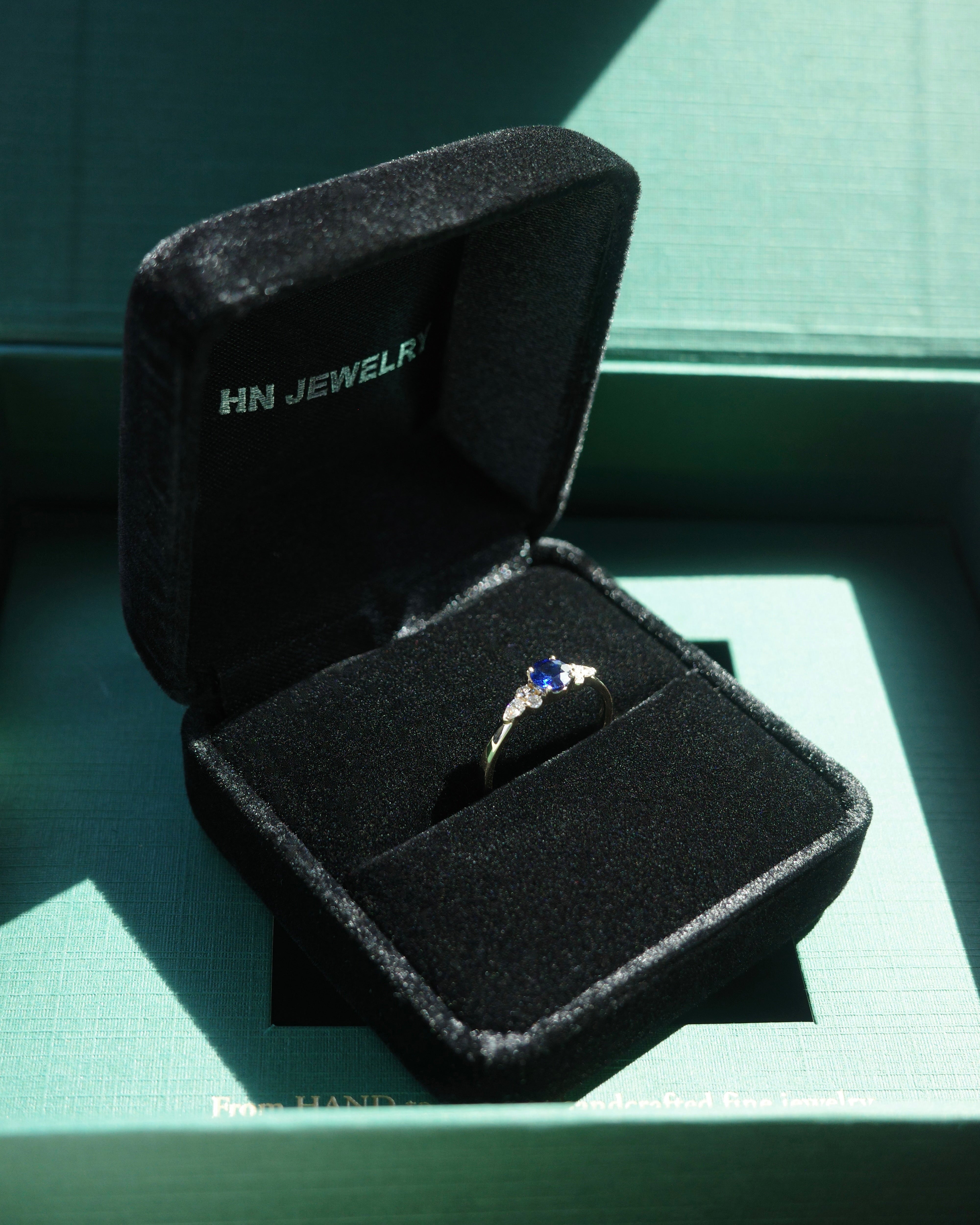 Blue Sapphire and Pear Diamond Ring