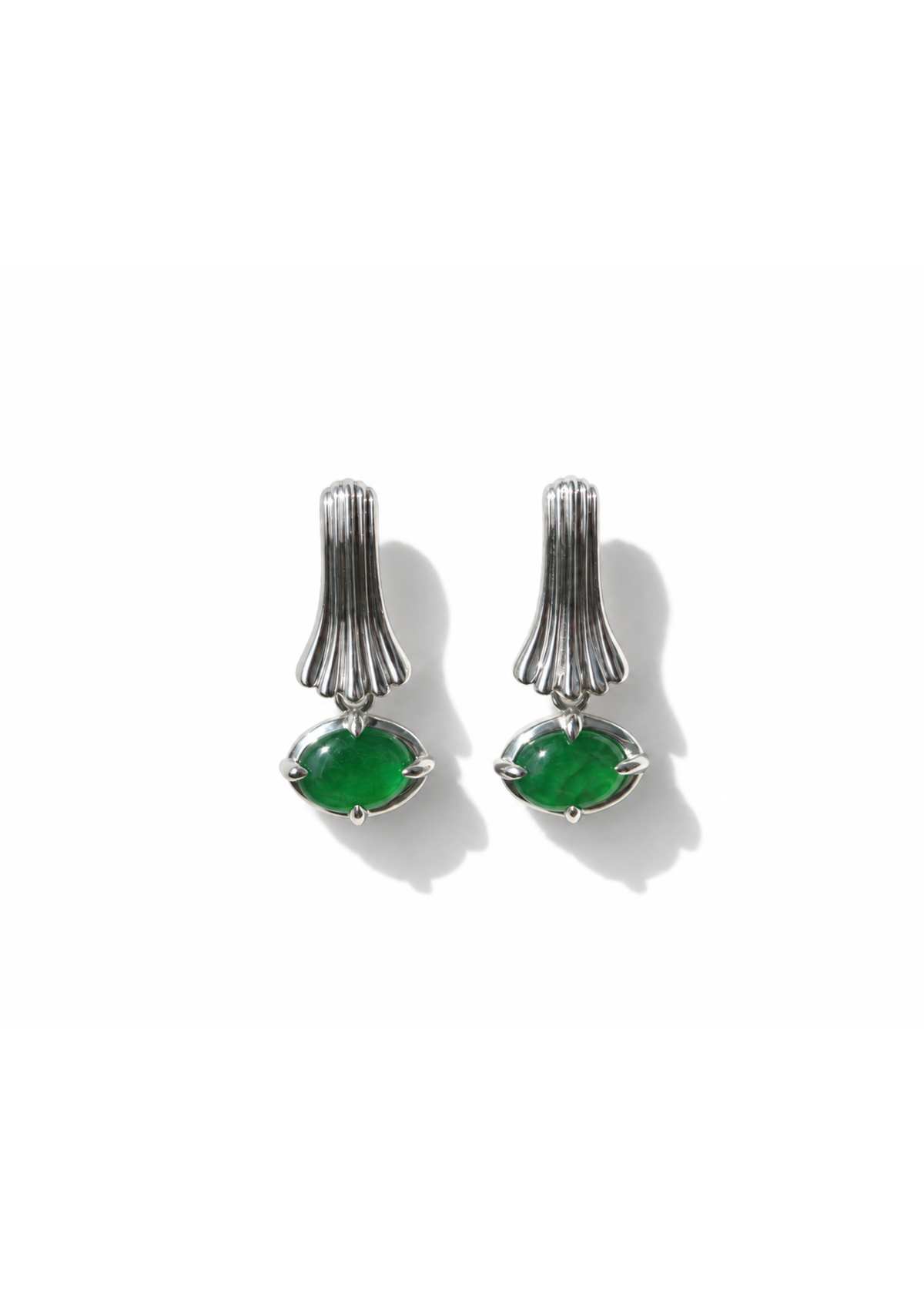 Sculptured Fluted Fan Jade Earrings