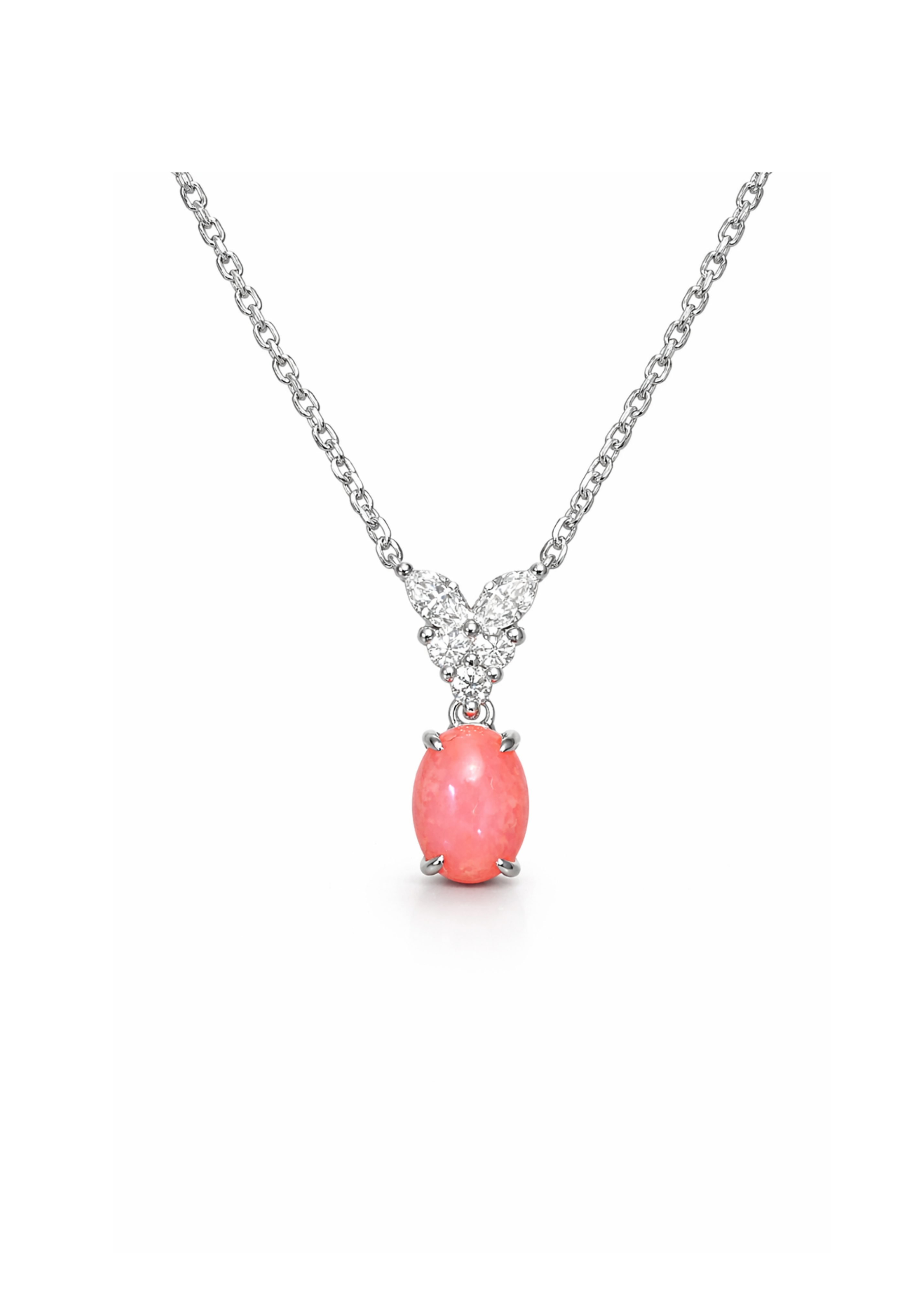 Conch pearl diamond necklace in 18K white gold with marquise diamonds