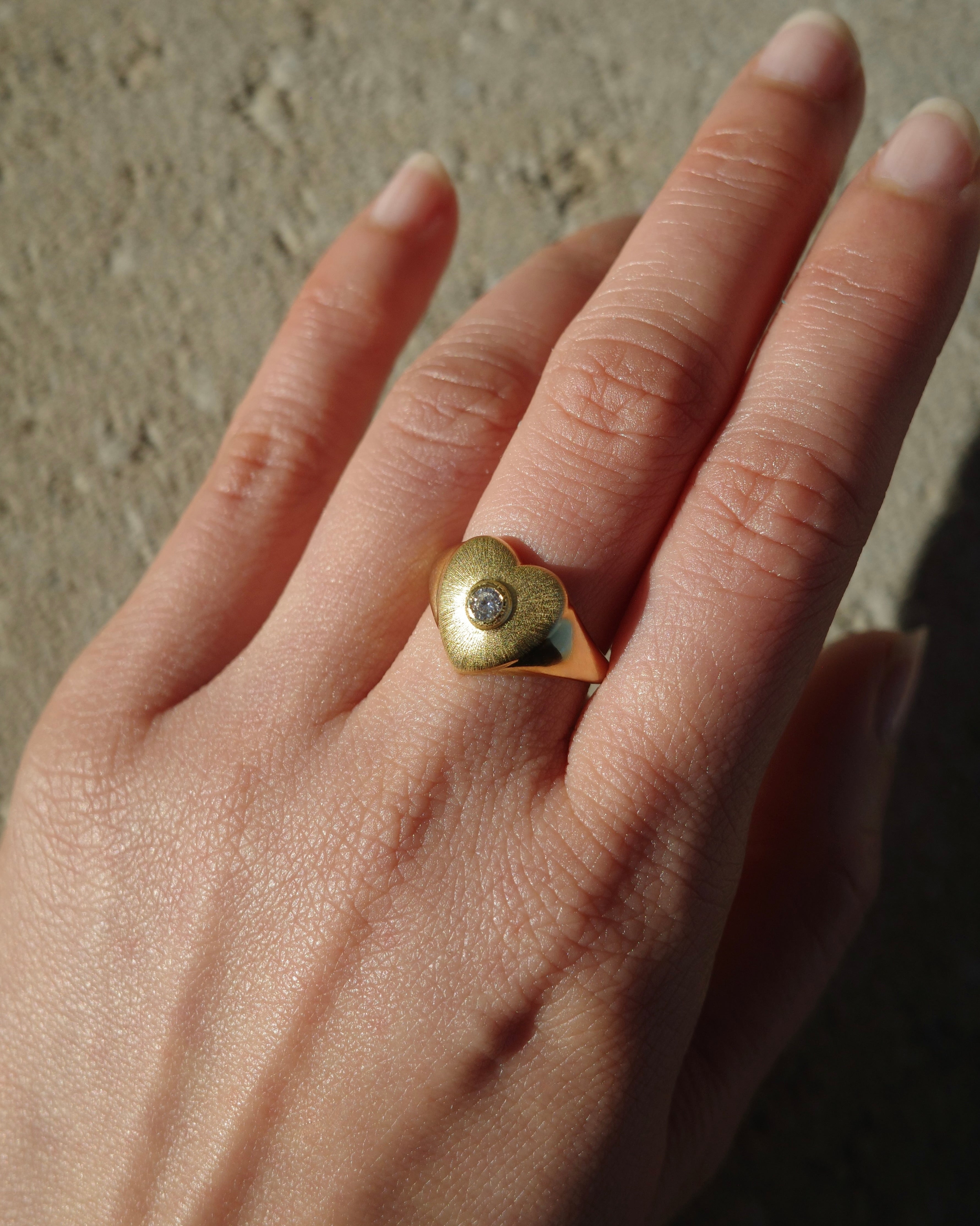 Vintage inspired diamond heart signet ring