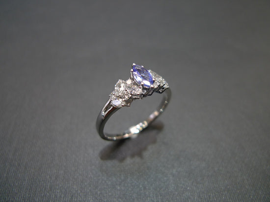 Marquise Cut Natural Tanzanite and Diamond Ring in White Gold - HN JEWELRY