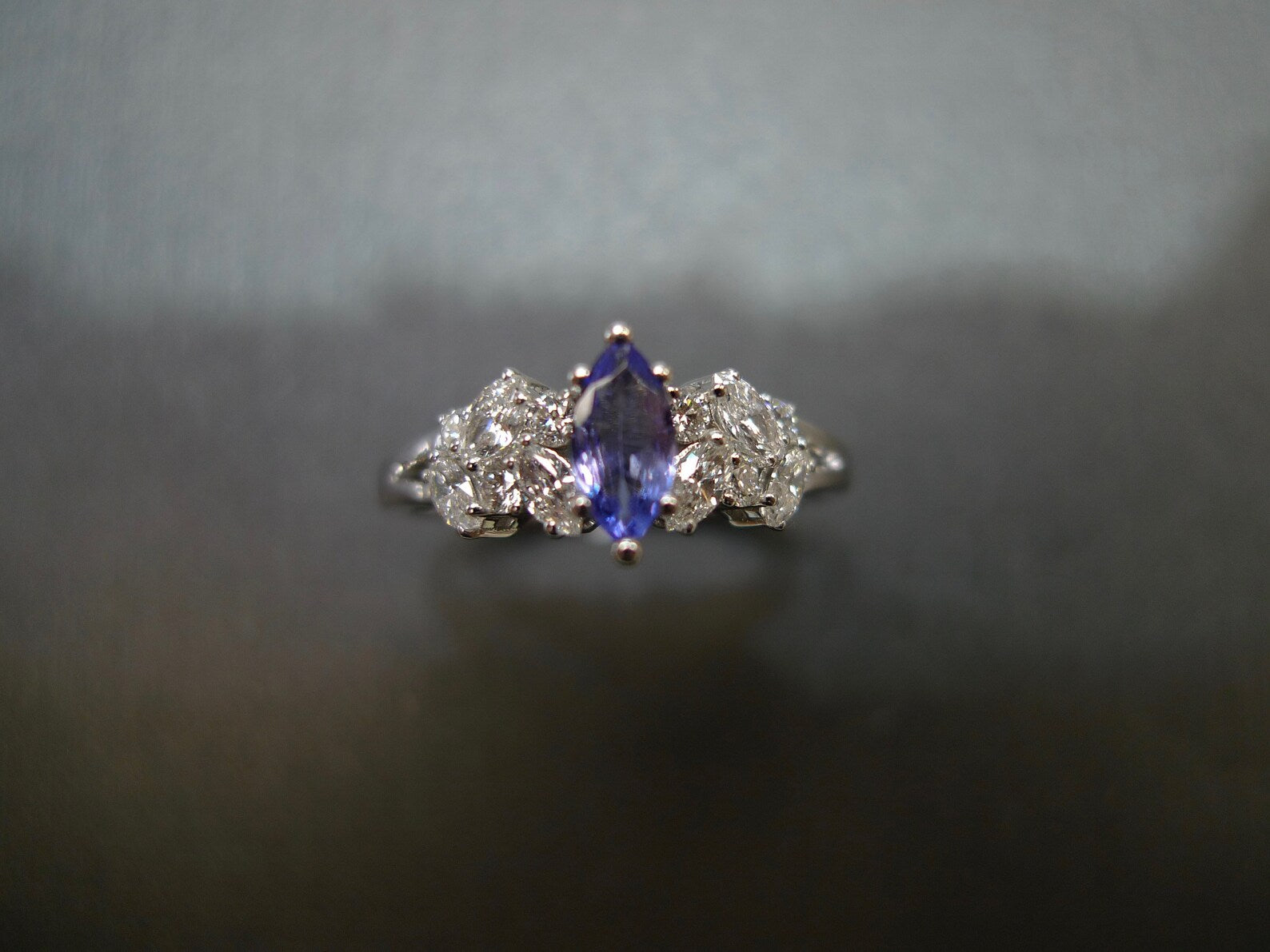 Marquise Cut Natural Tanzanite and Diamond Ring in White Gold - HN JEWELRY