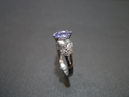 Marquise Cut Natural Tanzanite and Diamond Ring in White Gold - HN JEWELRY