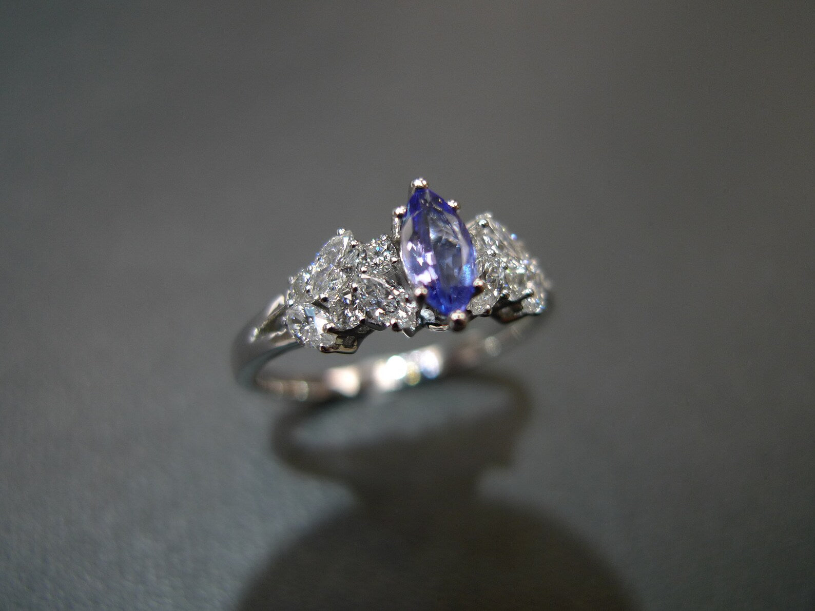 Marquise Cut Natural Tanzanite and Diamond Ring in White Gold - HN JEWELRY