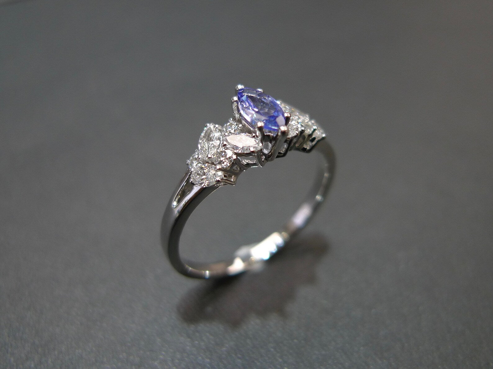 Marquise Cut Natural Tanzanite and Diamond Ring in White Gold - HN JEWELRY