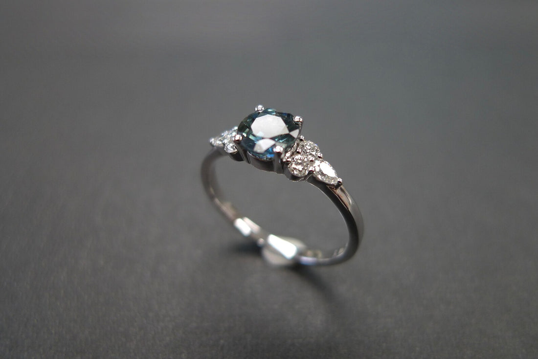 Teal Sapphire and Diamond Ring in White Gold - HN JEWELRY