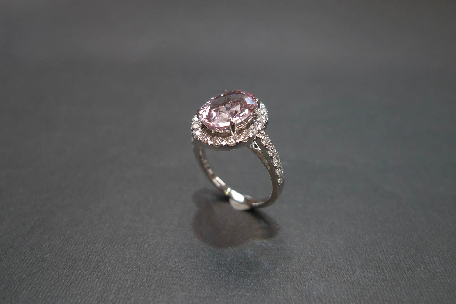 Oval Cut Morganite and Diamond Ring in White Gold - HN JEWELRY