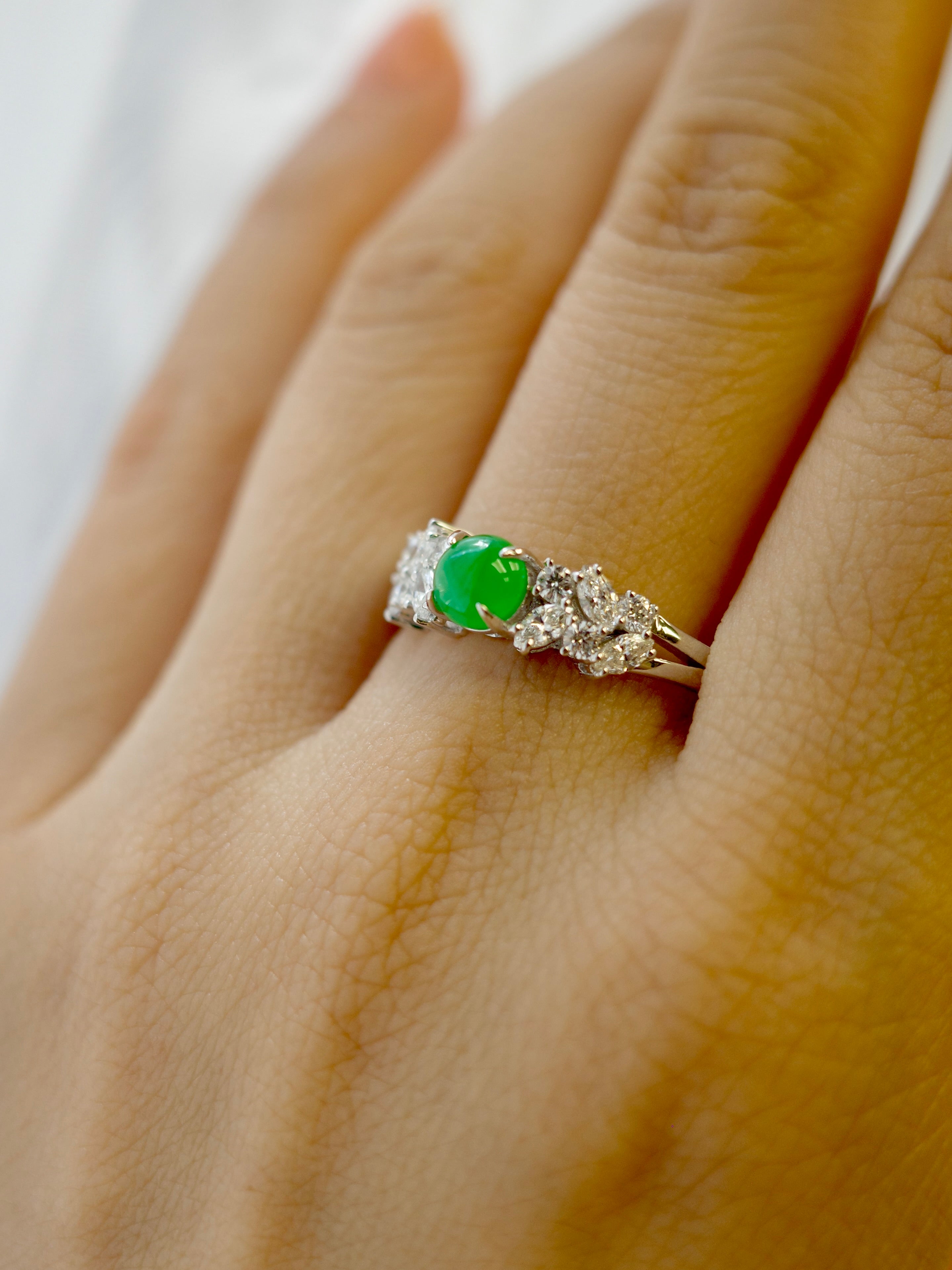 Certified Natural Green Jade and Diamond Ring in white Gold