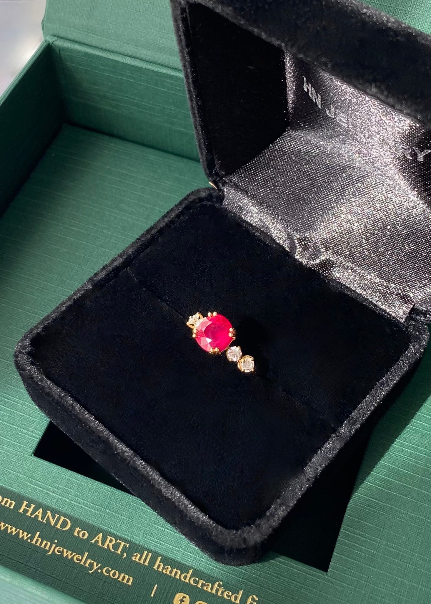 Timeless Pigeon Blood Vivid Red Burma ruby ring with round diamonds in solid gold
