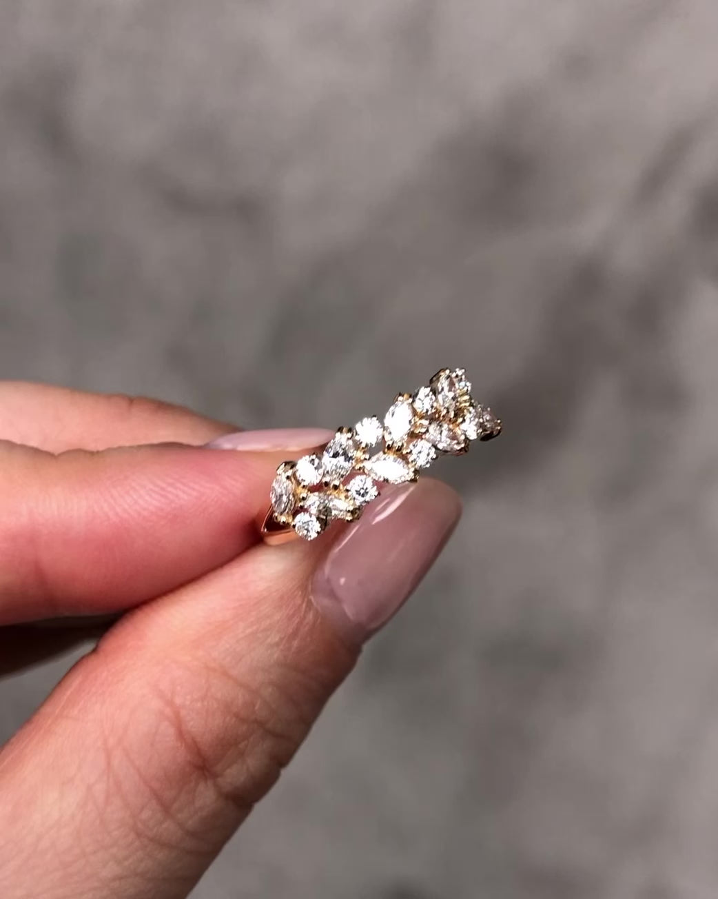 a beautiful wedding ring with marquise and round brilliant diamonds