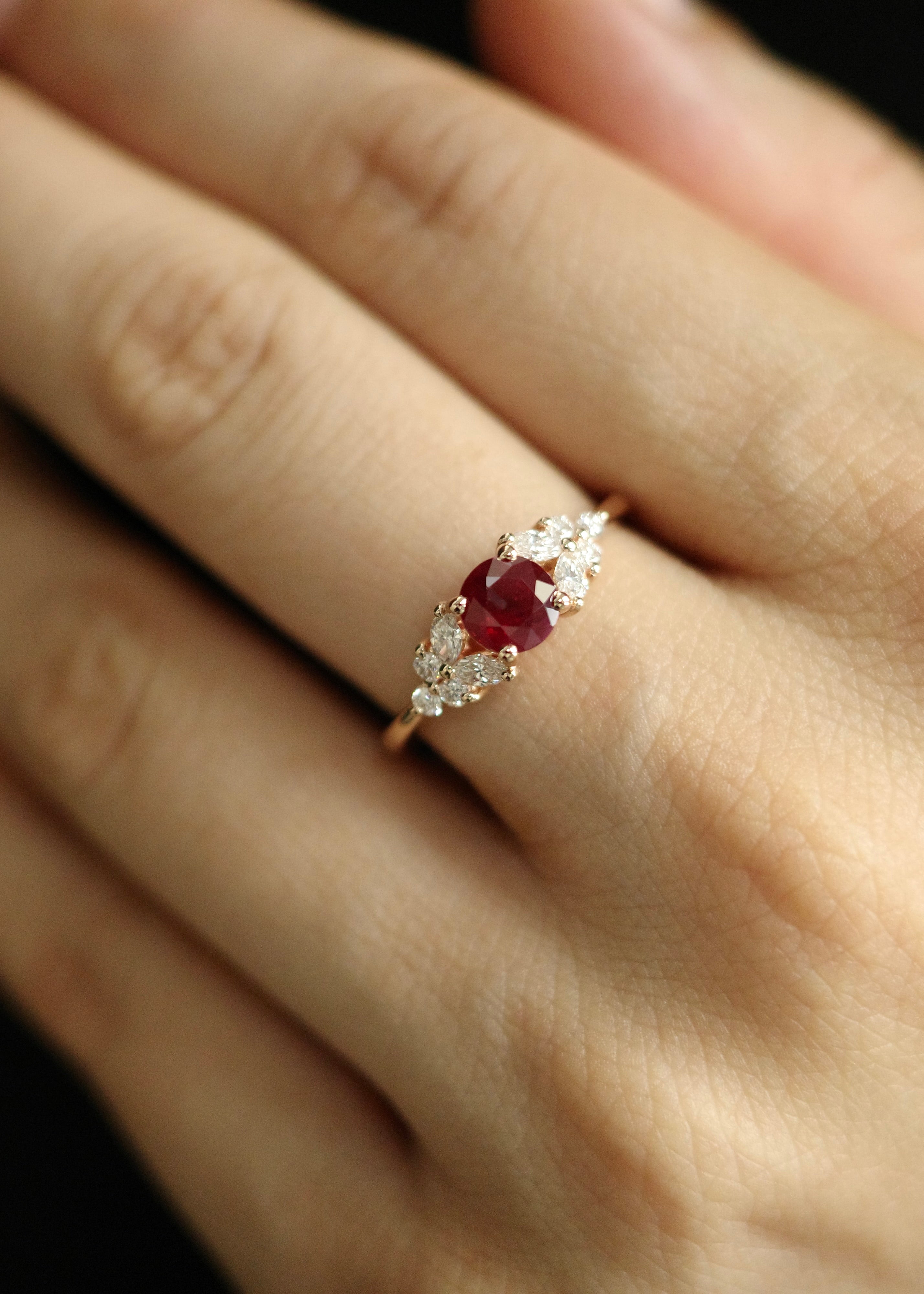 Detail view of a professionally inspected natural ruby ring handcrafted since 1968