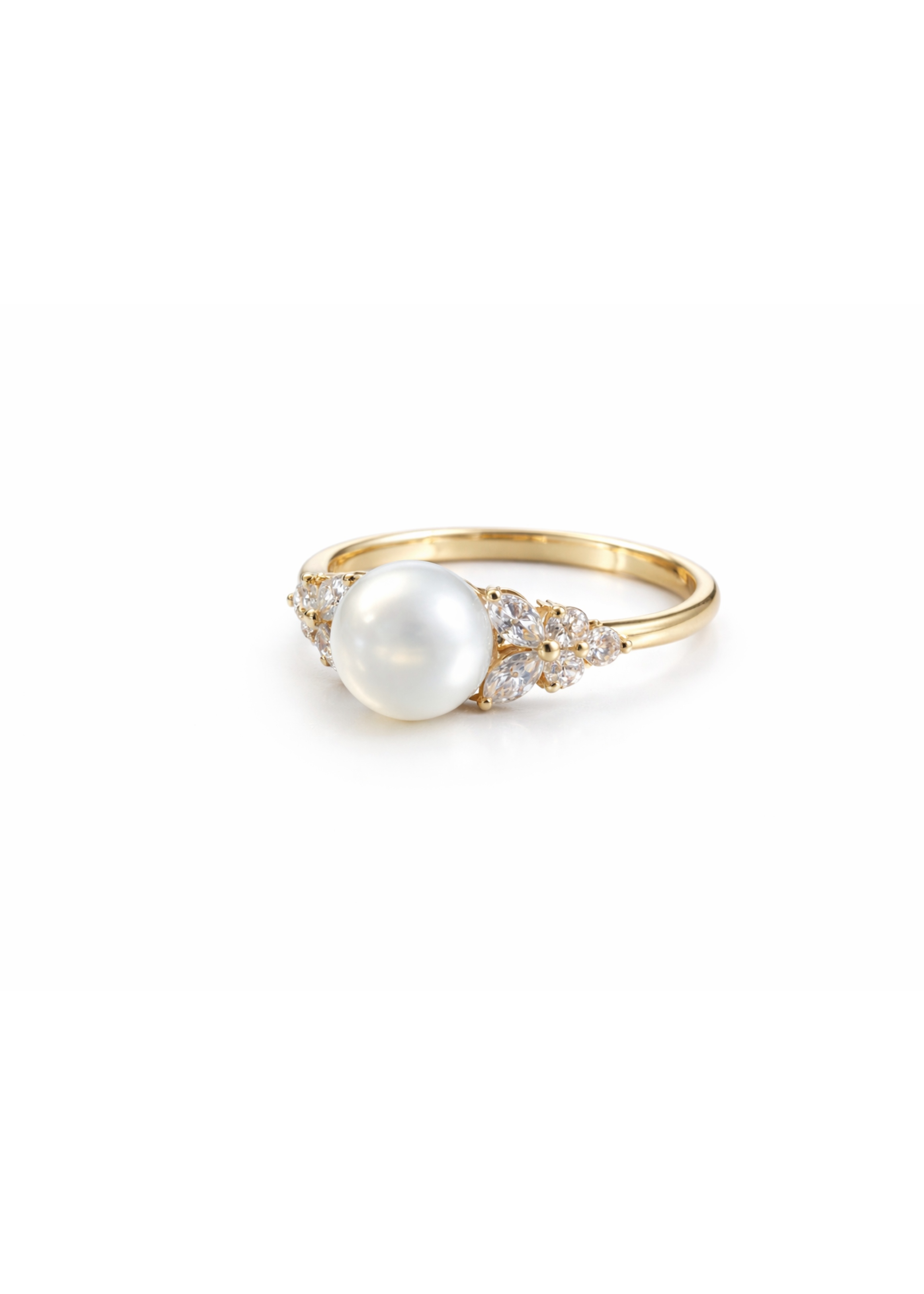 A beautiful ring set with a south sea pearl at the center along with marquise diamonds and round brilliant cut diamonds on the side. It is made in 14k solid yellow gold.