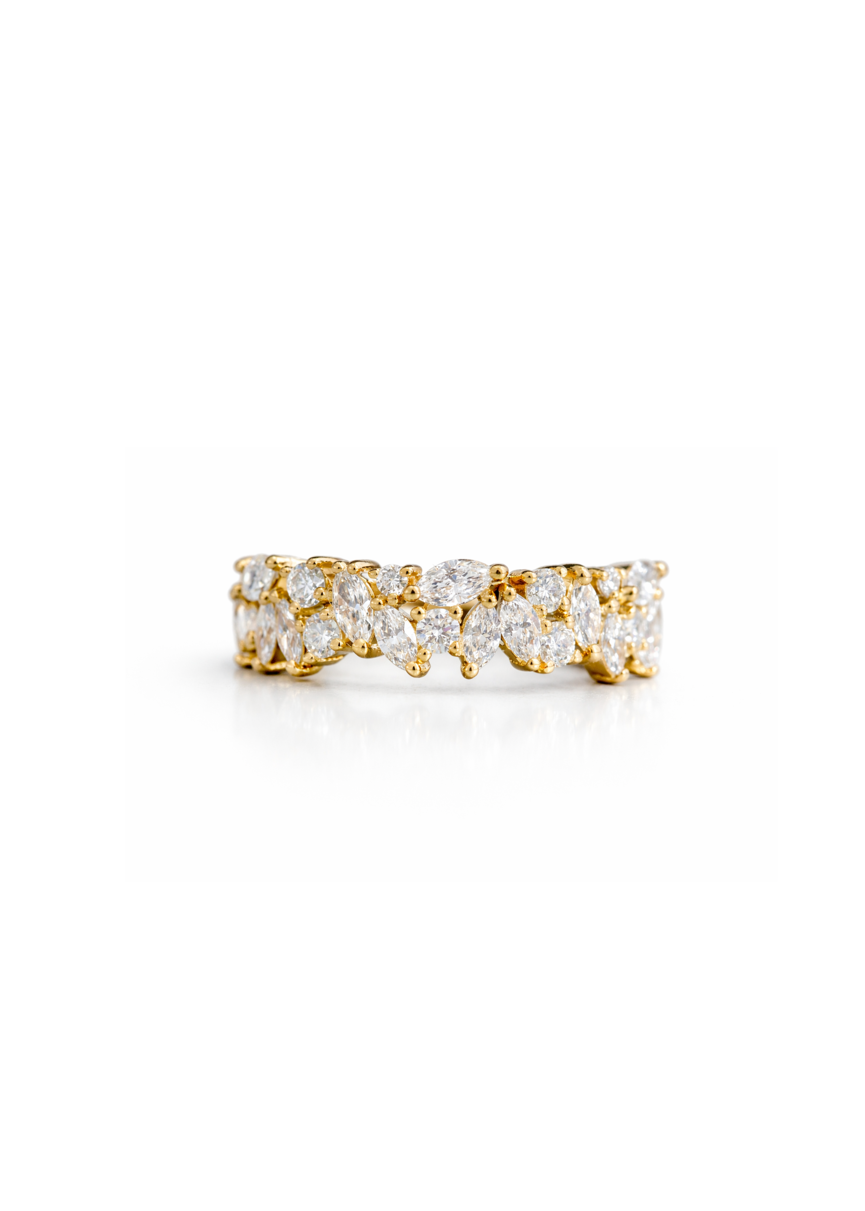 Marquise and round diamond eternity ring in yellow gold