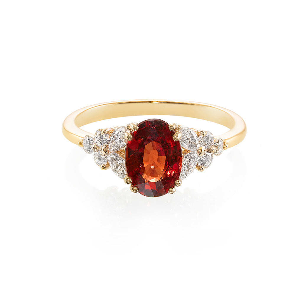 Orange Sapphire and Marquise Diamond Ring - HN JEWELRY