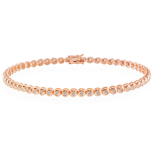 Bezel Set Diamond Tennis Bracelet in 18K Rose Gold - HN JEWELRY