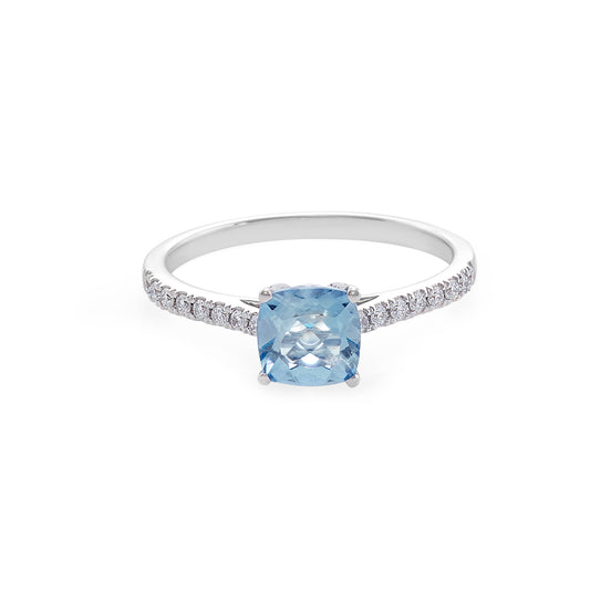 Aquamarine & Diamond Engagement Ring in 18K White Gold - HN JEWELRY