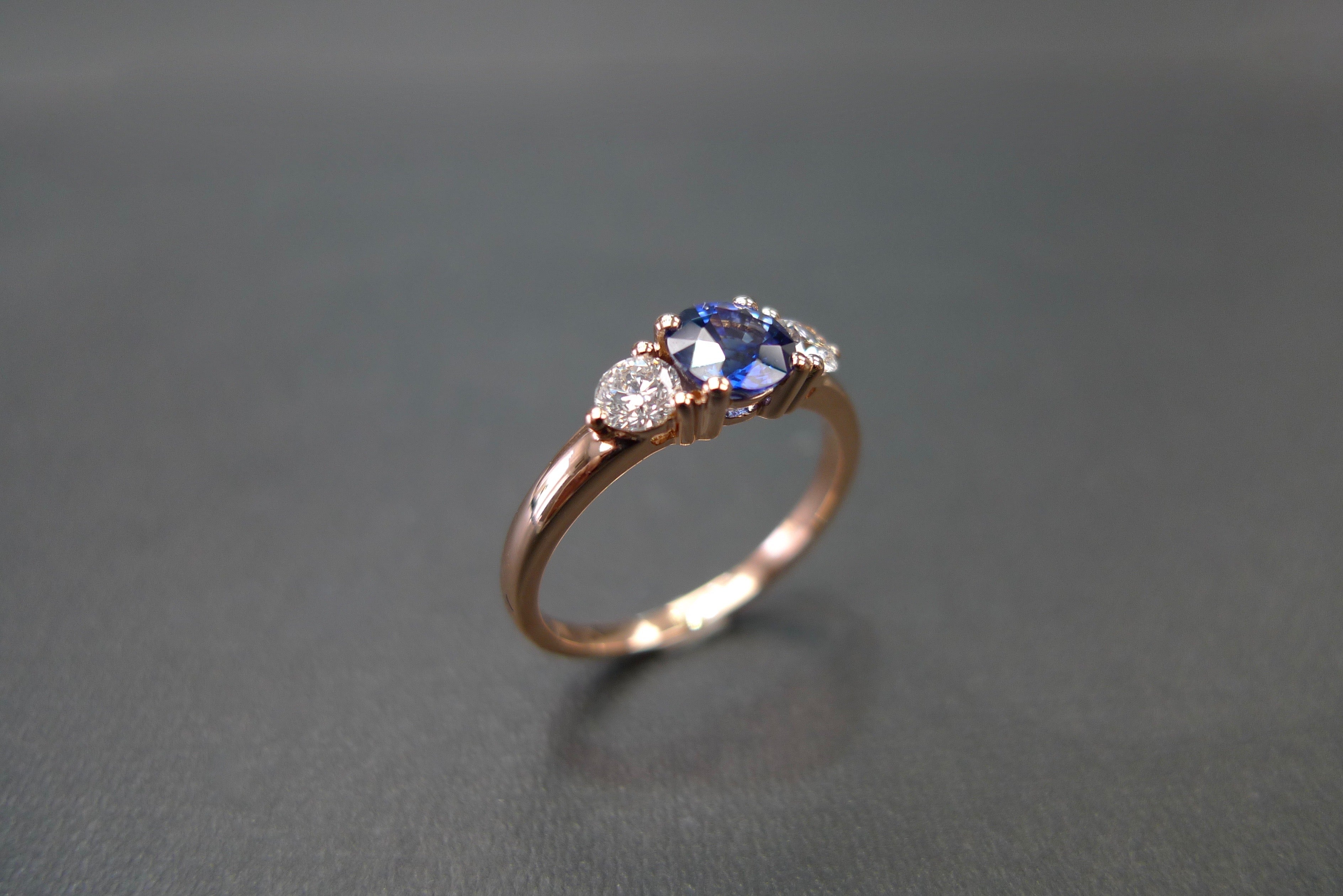 Blue Sapphire & Diamond Ring in 18K Rose Gold - HN JEWELRY