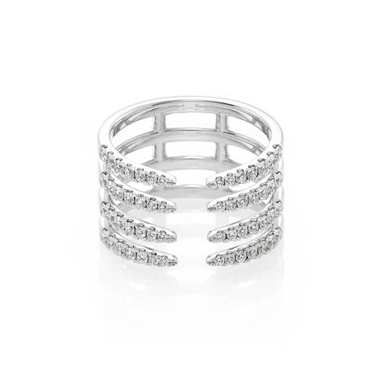 Four Row Diamond Ring in 18K White Gold - HN JEWELRY