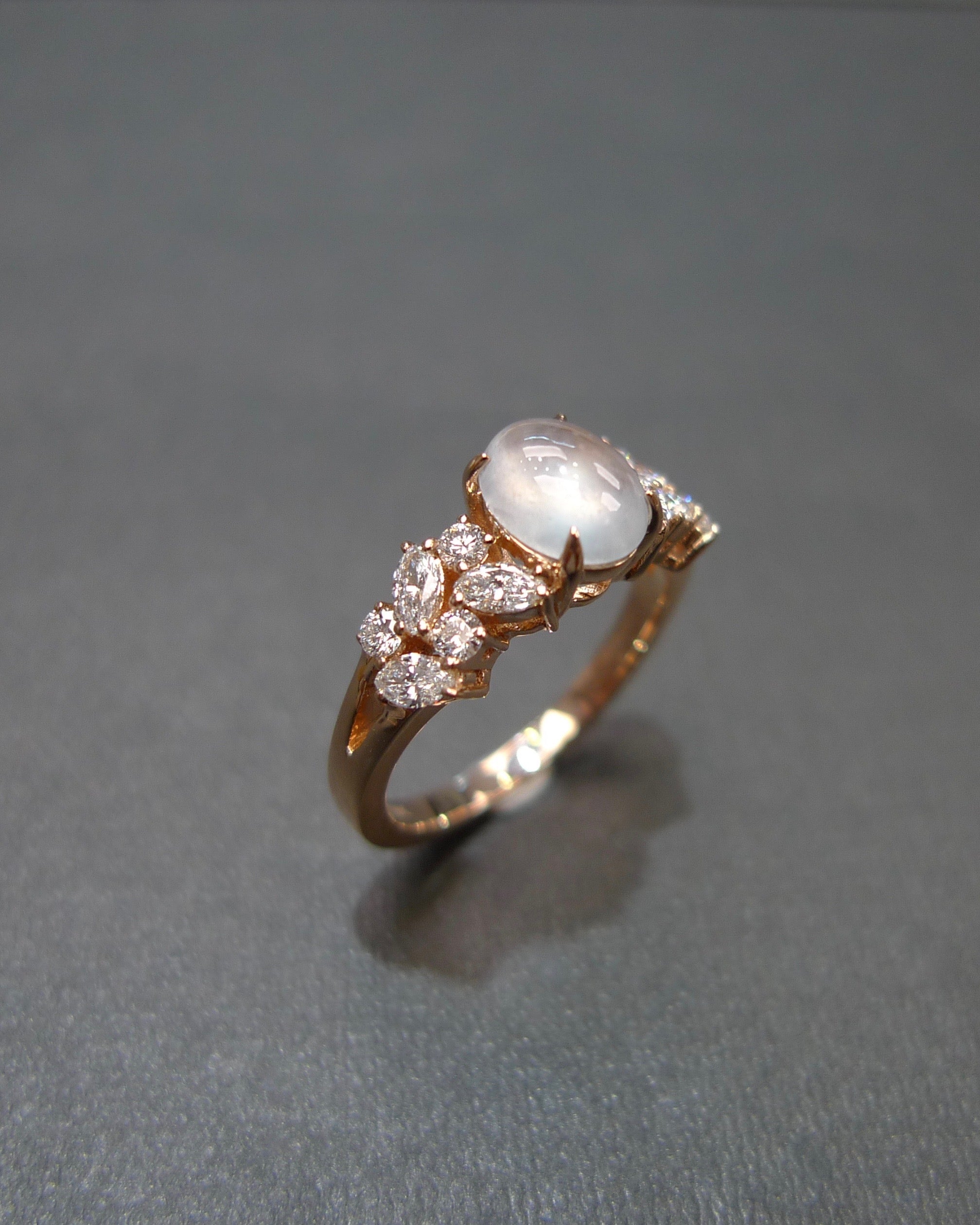 Oval Icy Jade & Marquise Diamond Engagement Ring - HN JEWELRY