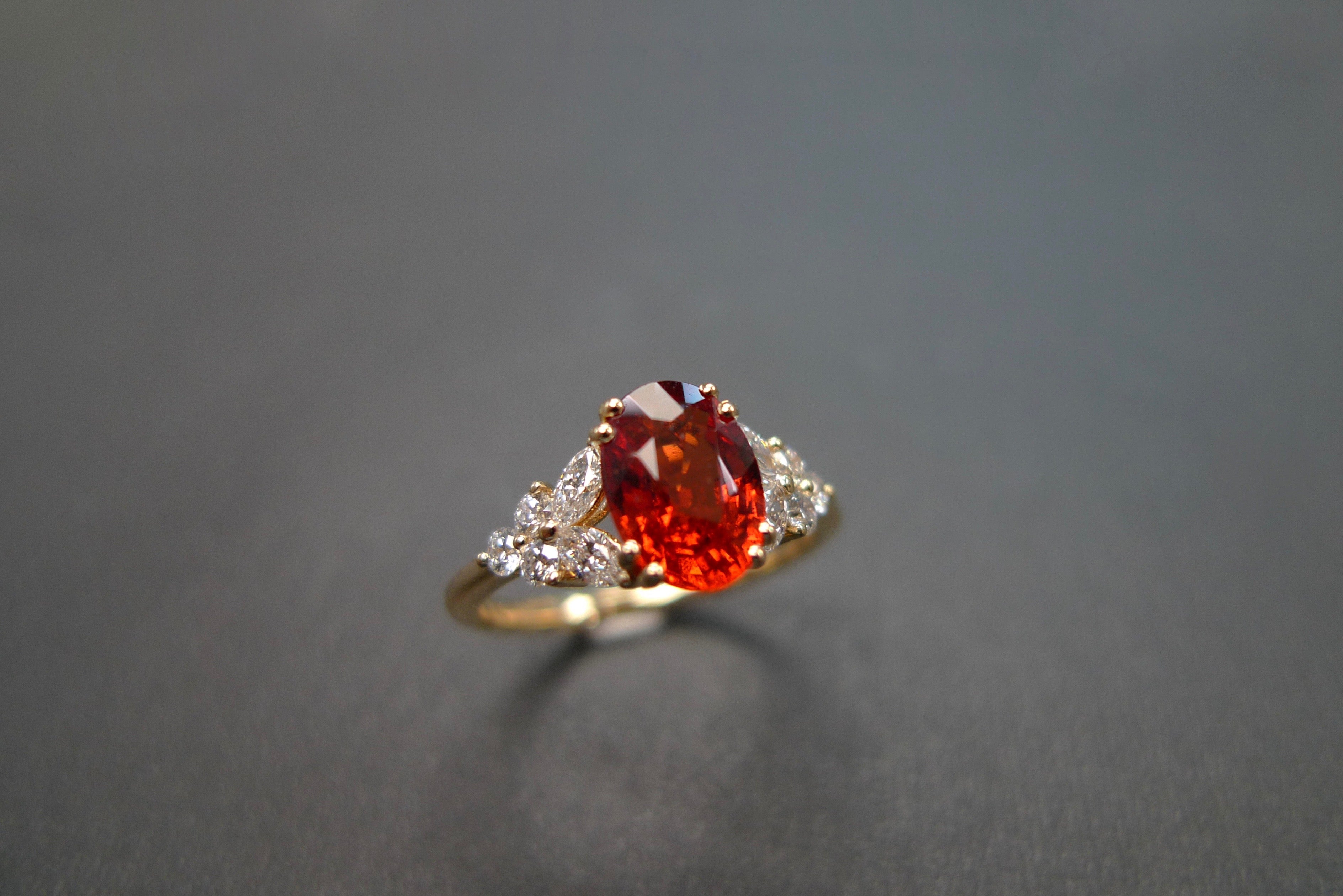 Orange Sapphire and Marquise Diamond Ring - HN JEWELRY