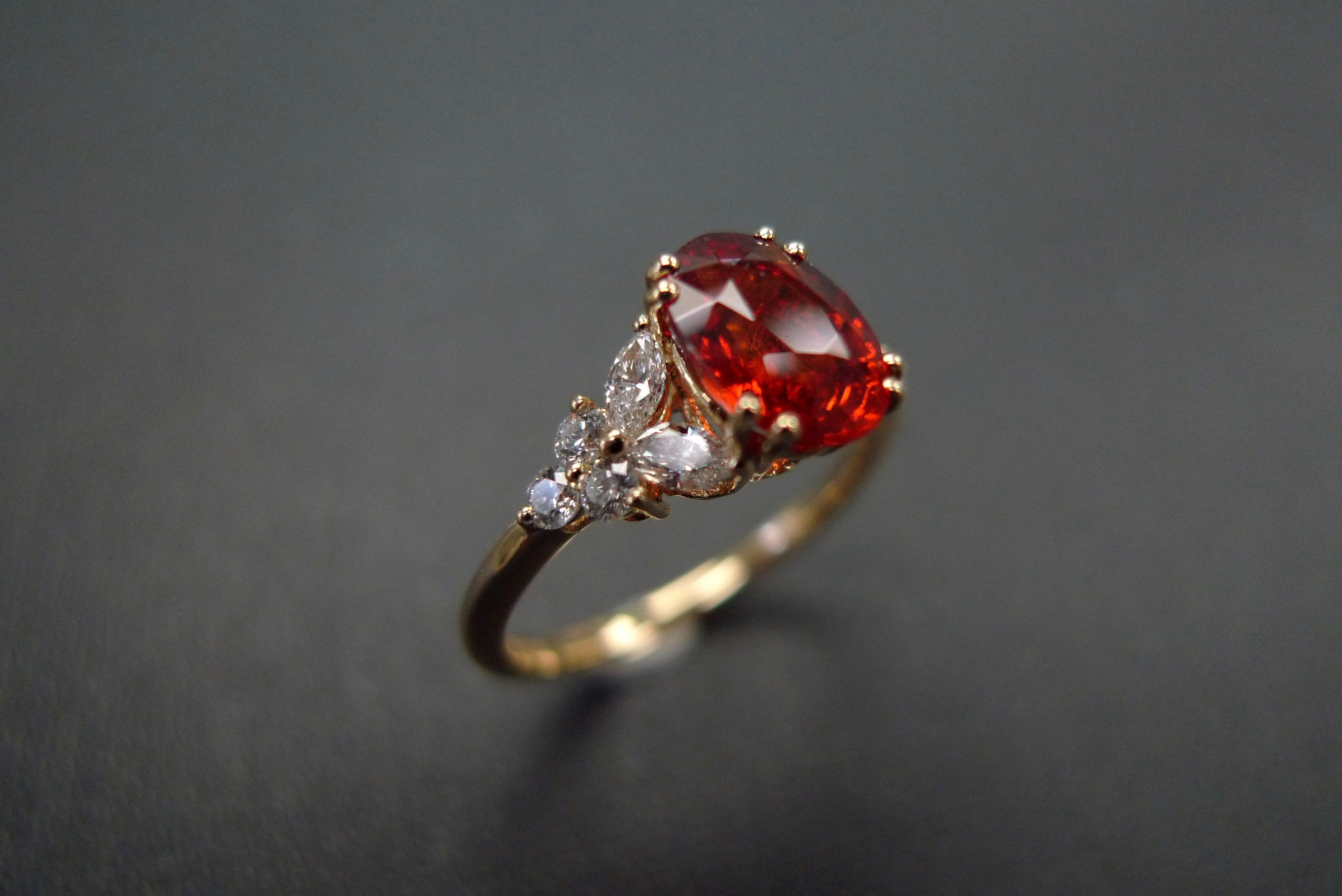 Orange Sapphire and Marquise Diamond Ring - HN JEWELRY