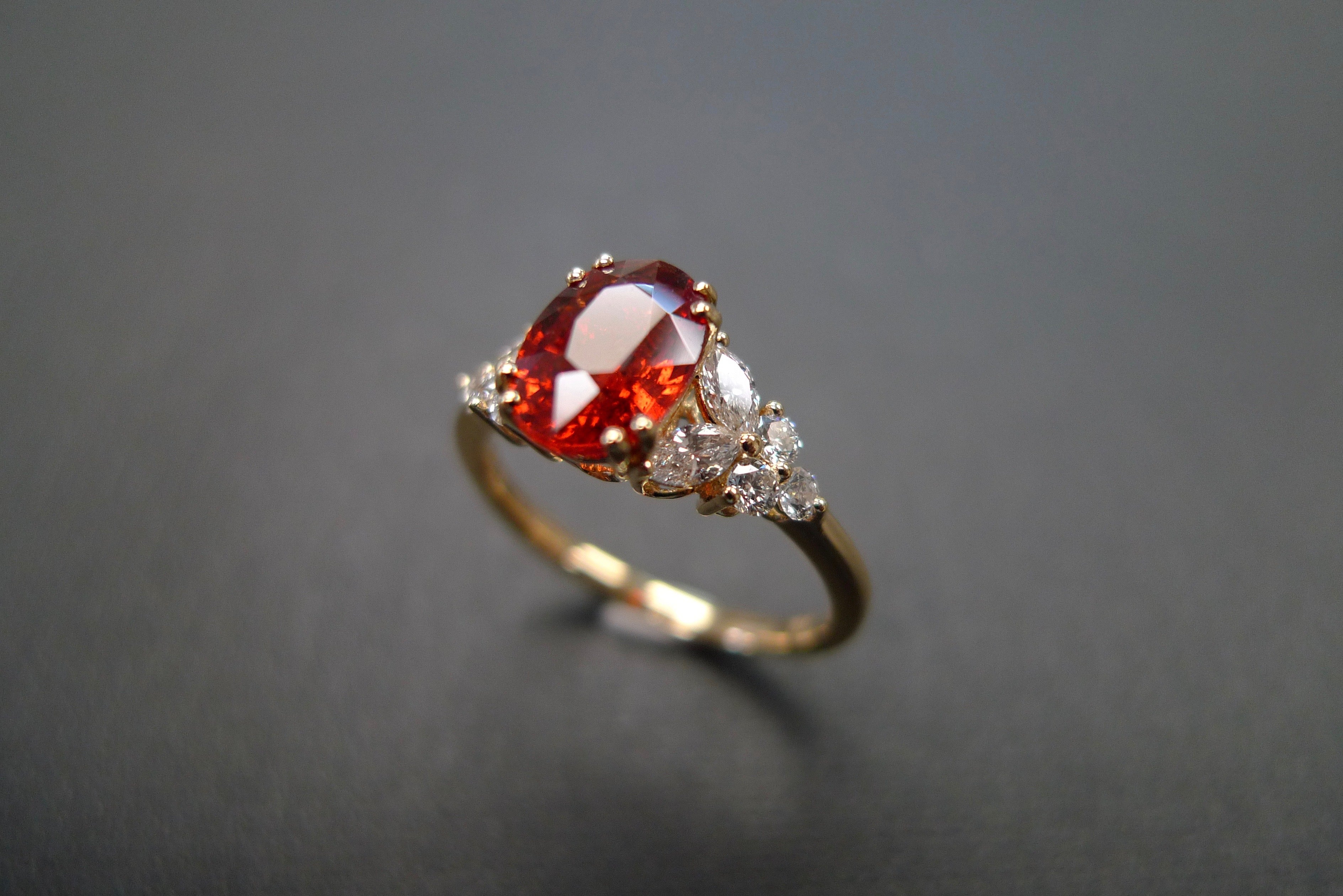 Orange Sapphire and Marquise Diamond Ring - HN JEWELRY