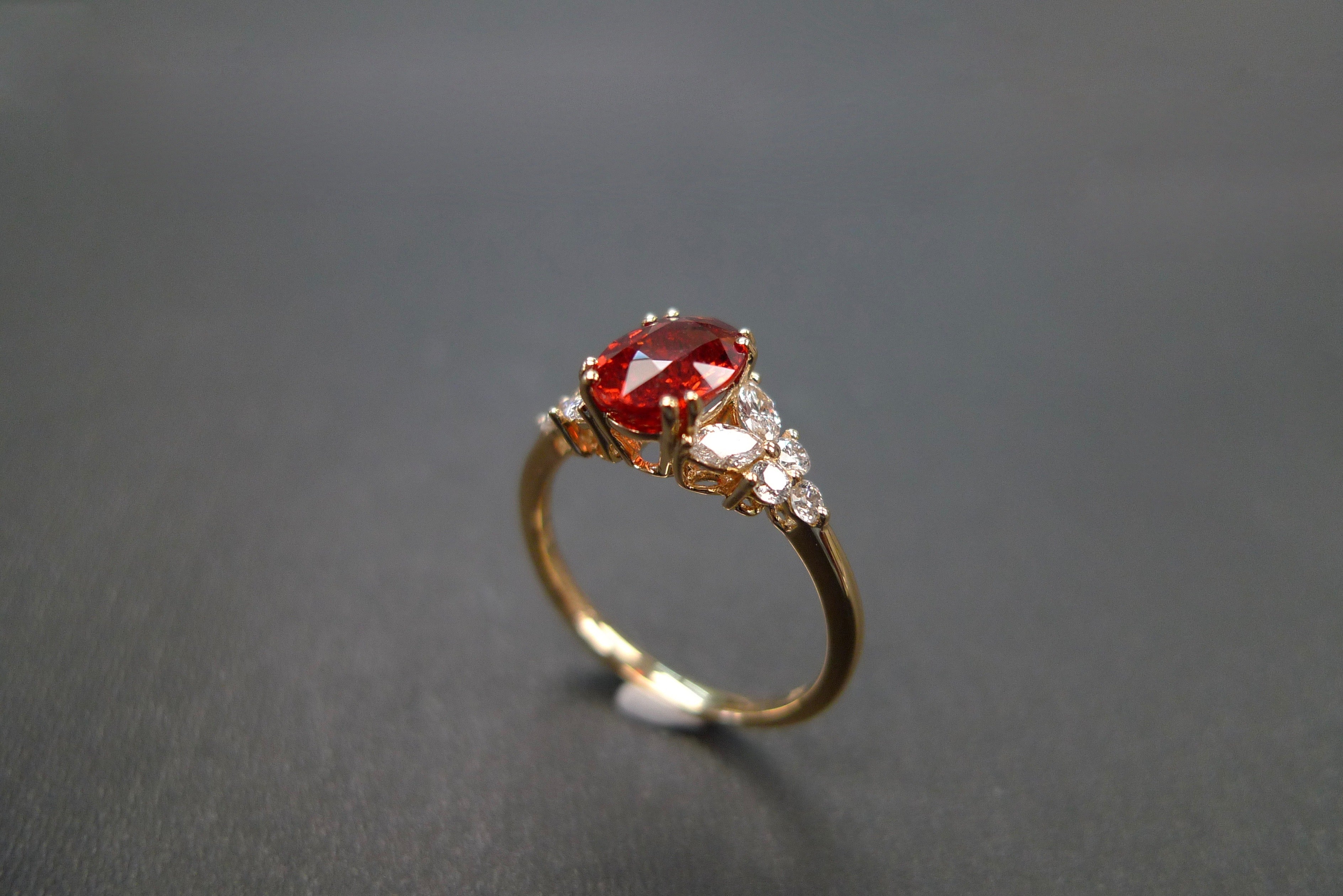 Orange Sapphire and Marquise Diamond Ring - HN JEWELRY