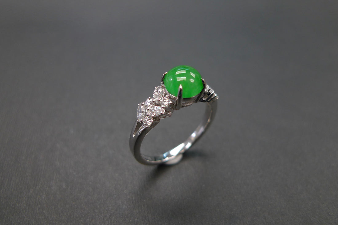 Natural Jade & Marquise Diamond Ring - HN JEWELRY