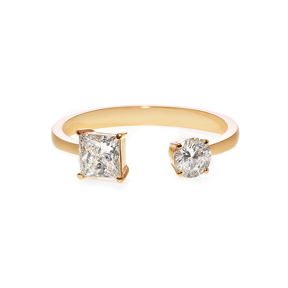 Princess and Round Diamond Open Ring - HN JEWELRY