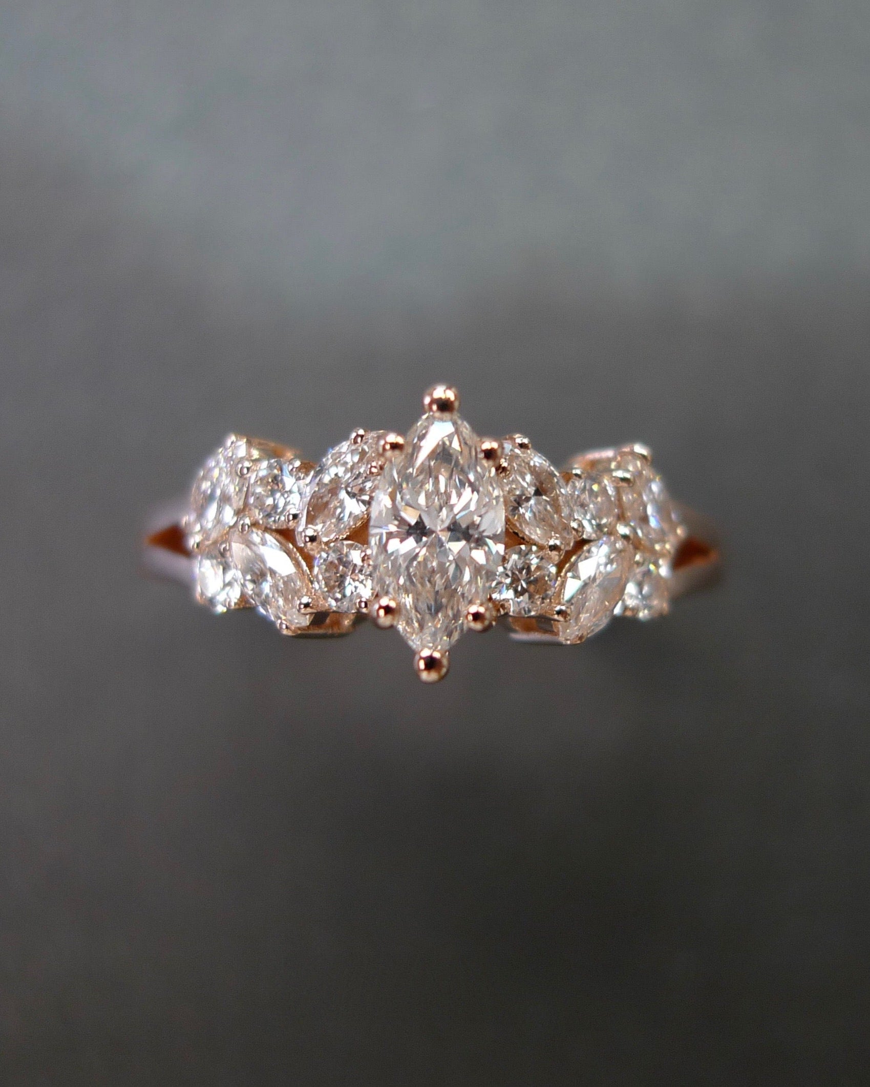 Timeless marquise engagement ring in blush rose gold