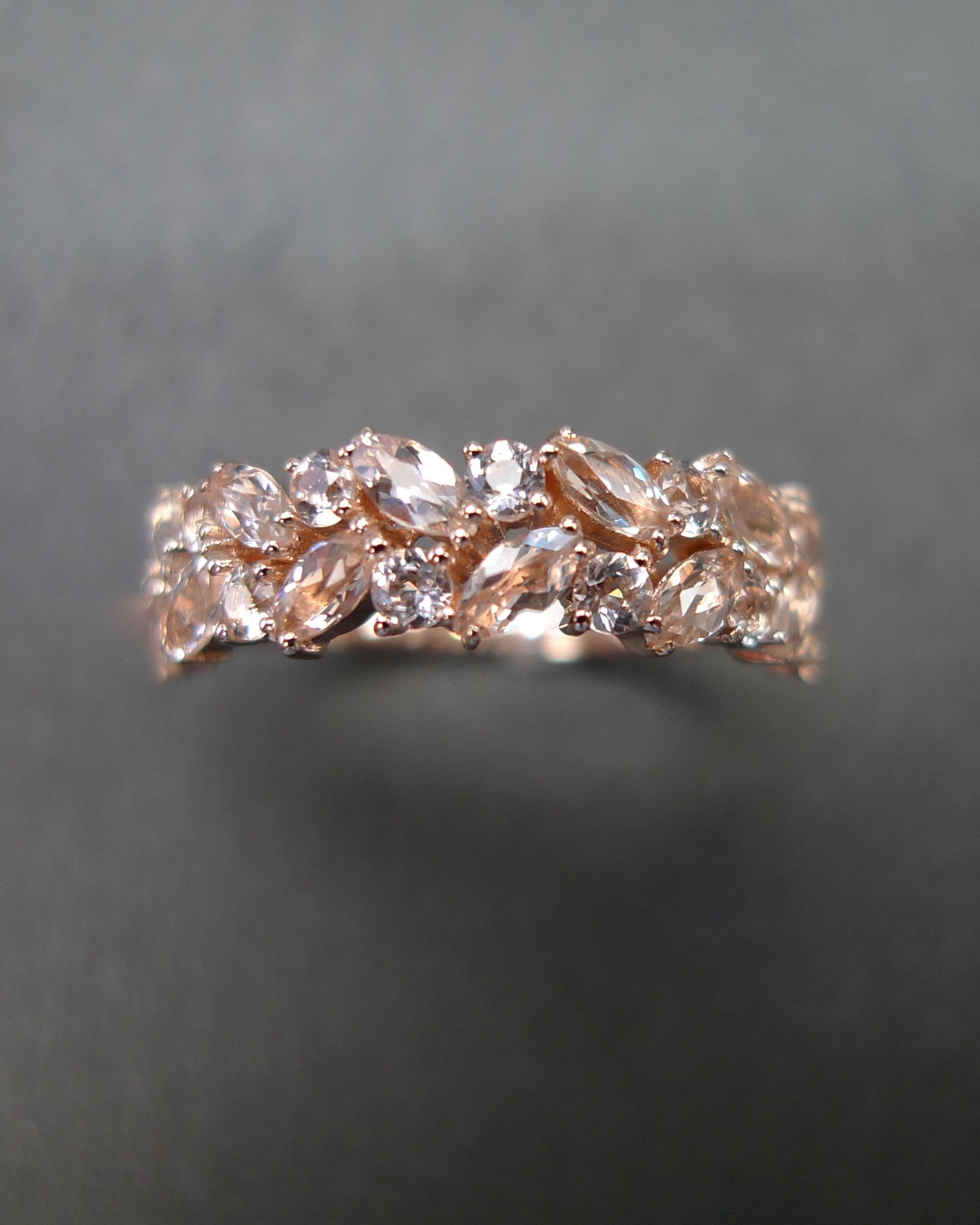 Champagne Marquise Morganite Half Eternity Ring in 14K Rose Gold - HN JEWELRY