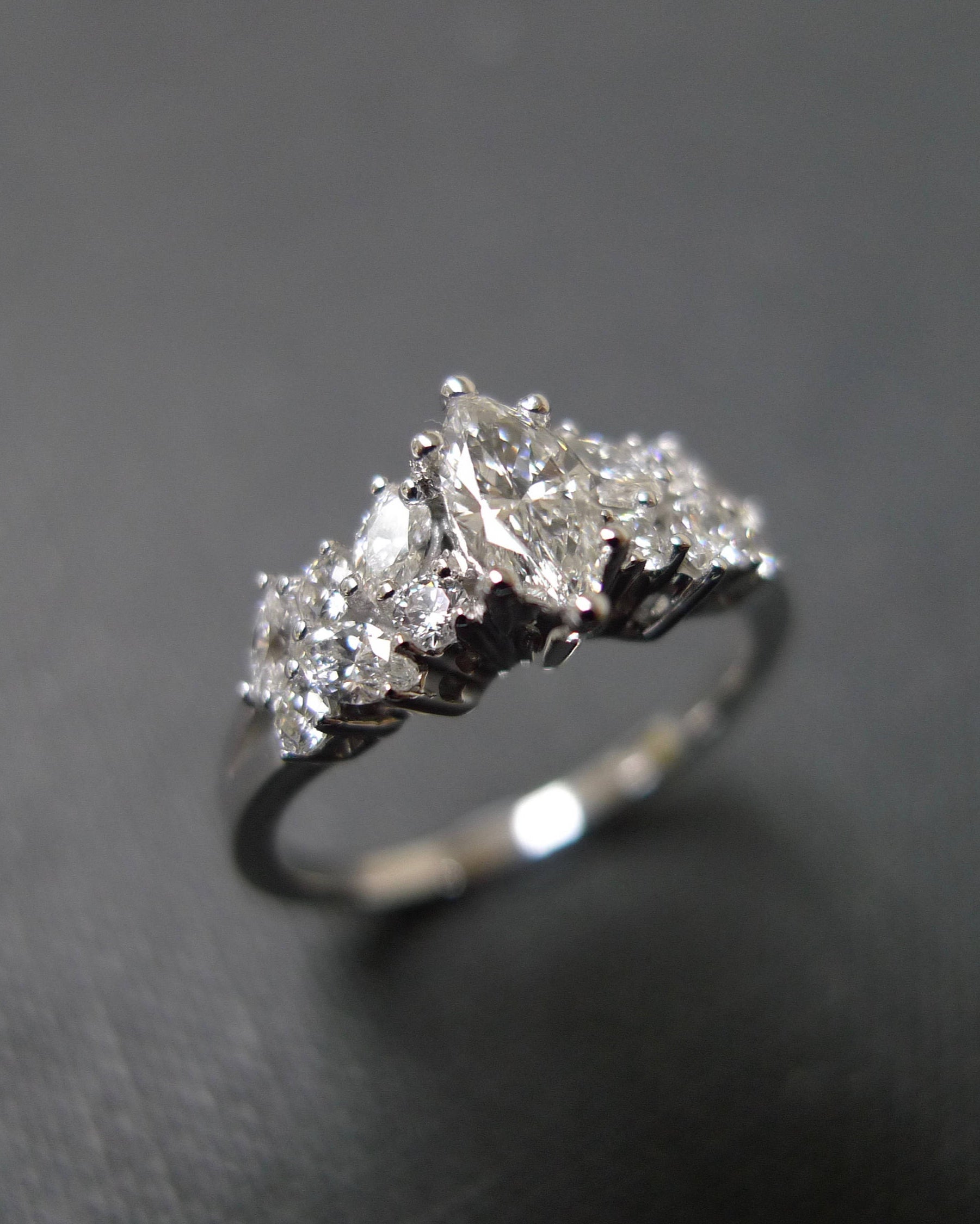 Handmade 0.30ct marquise diamond ring elongated shape in 18k white gold