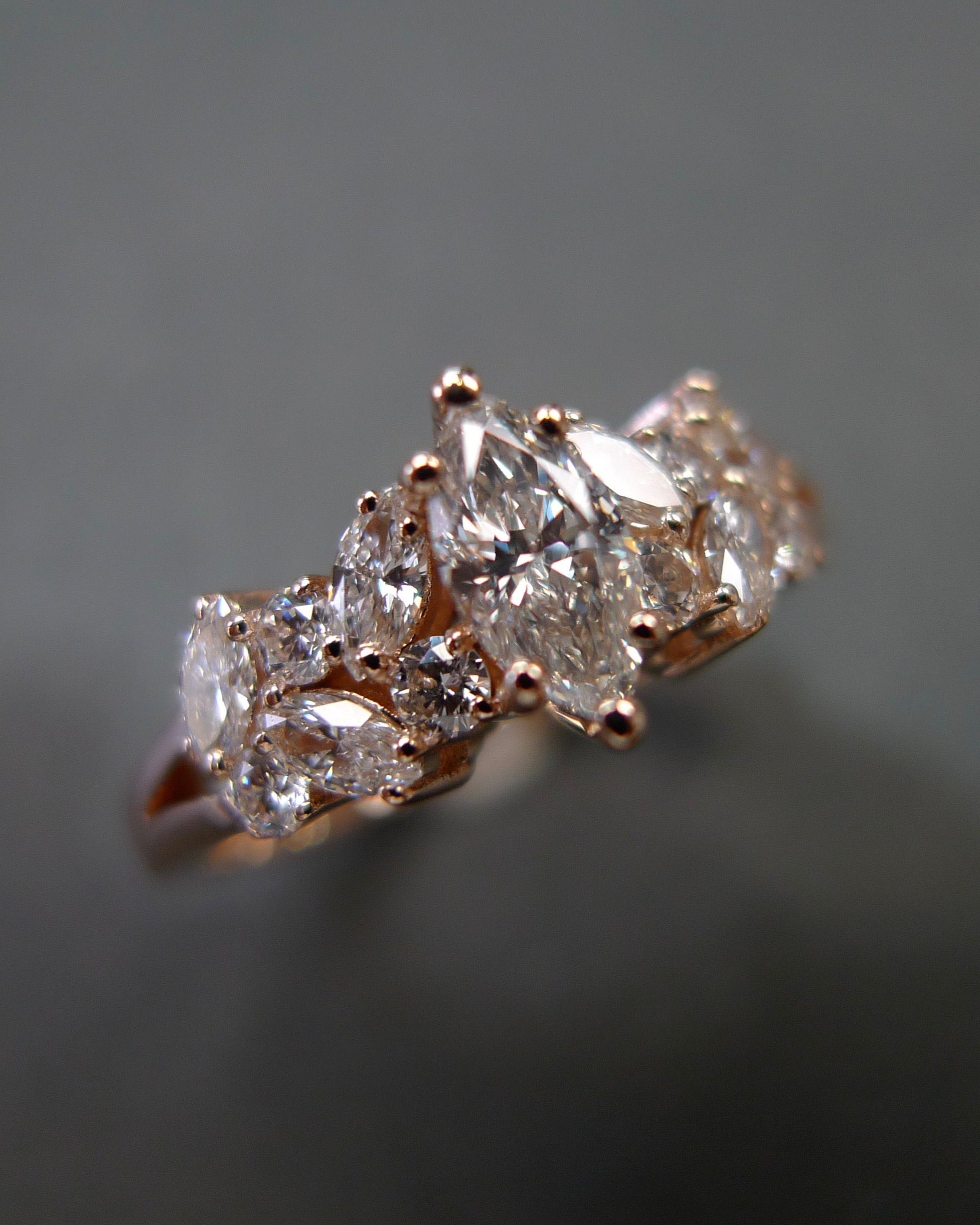 HN Jewelry marquise diamond ring elongating finger effect in rose gold