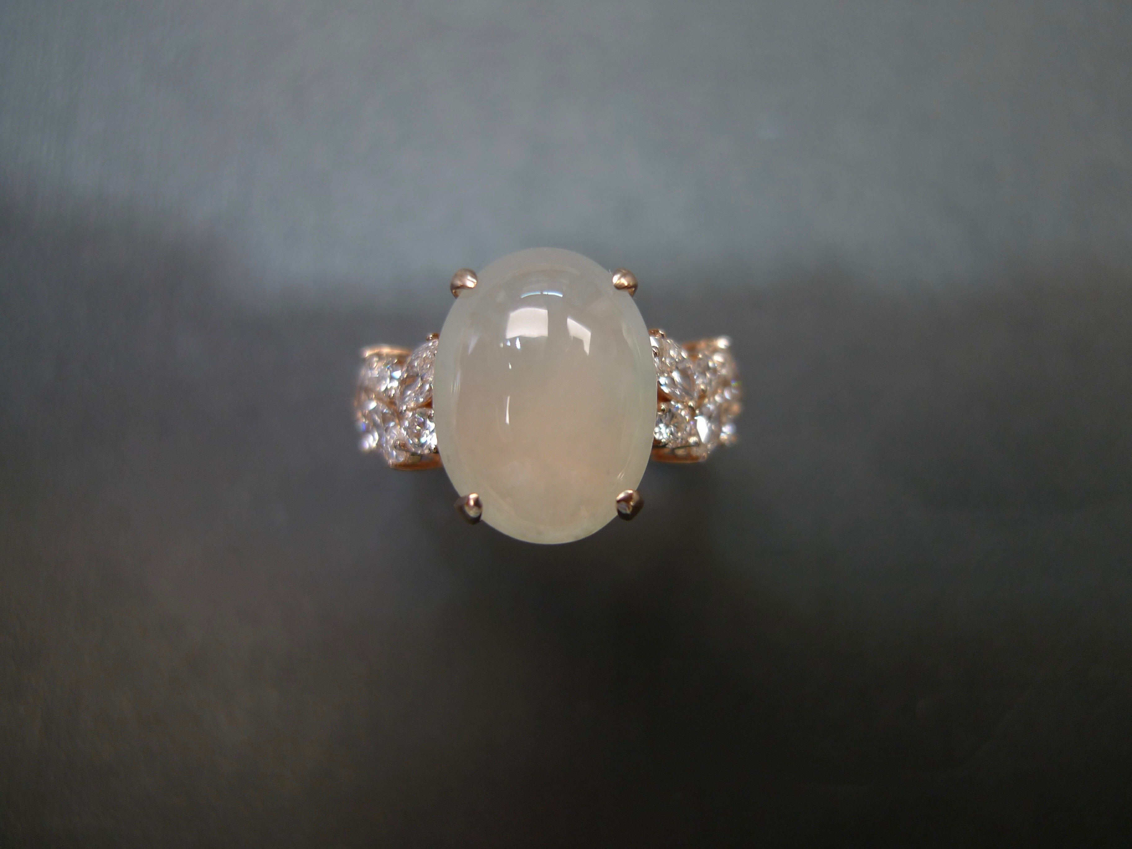 Icy Jade & Marquise Diamond Ring in 18K Rose Gold - HN JEWELRY