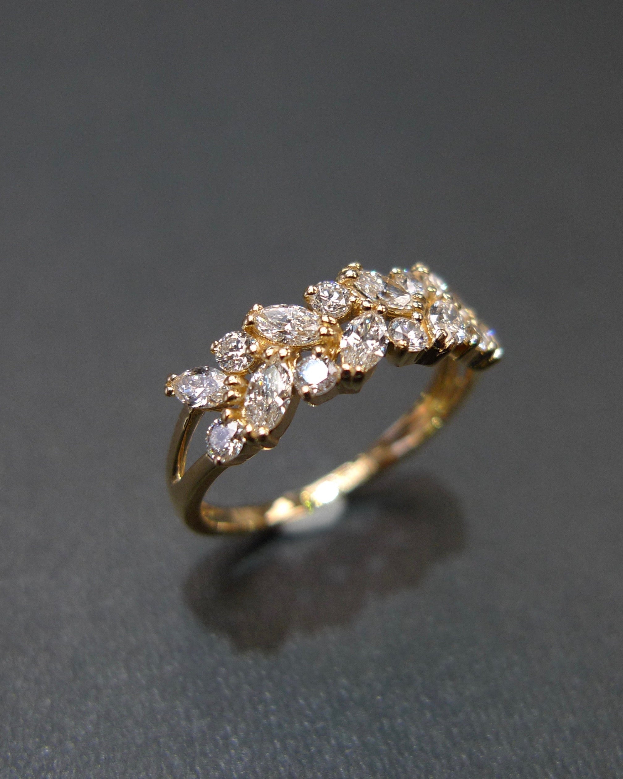 Elegant marquise cut diamond ring yellow gold handmade jewelry
