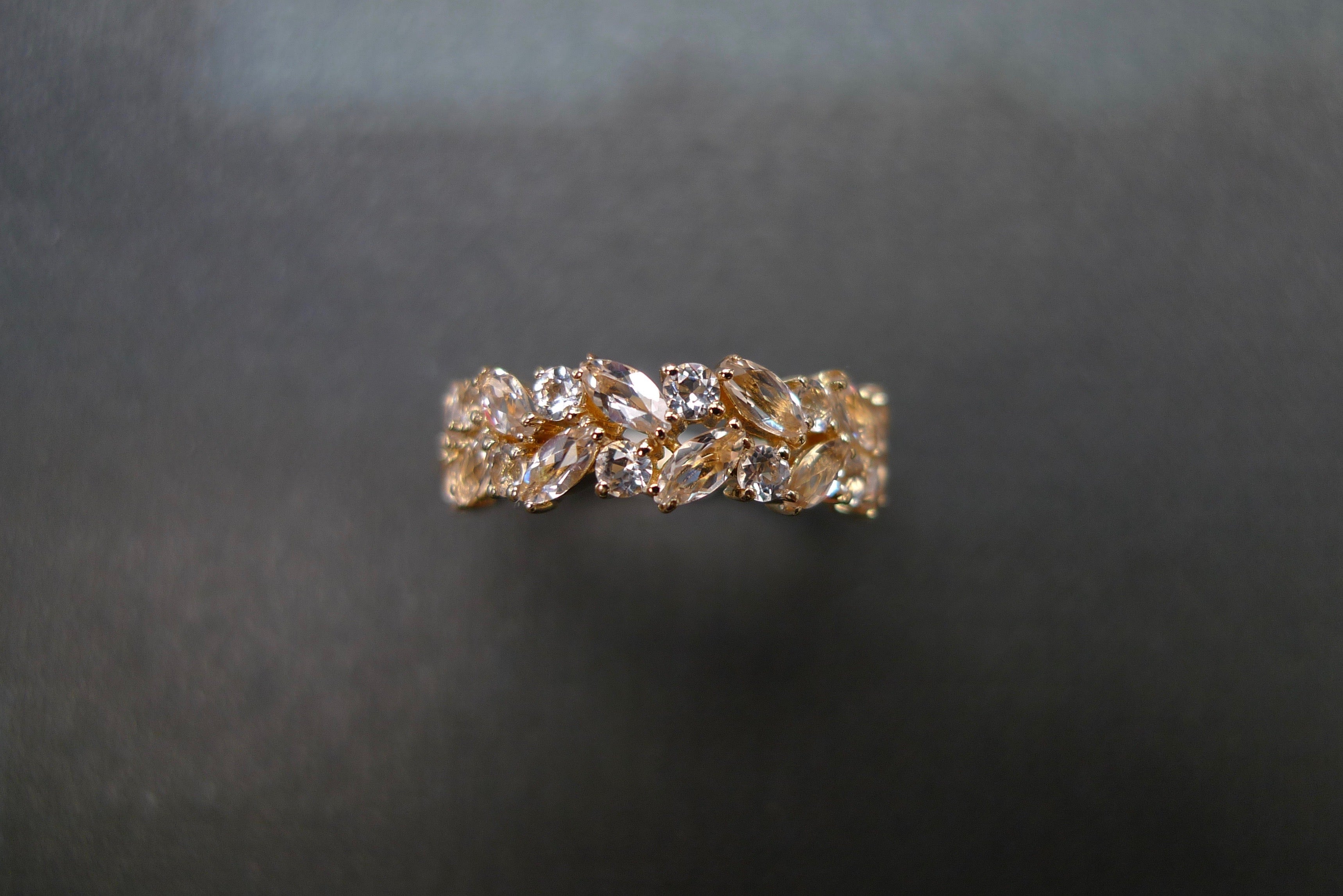 Champagne Marquise Morganite Half Eternity Ring in 14K Yellow Gold - HN JEWELRY