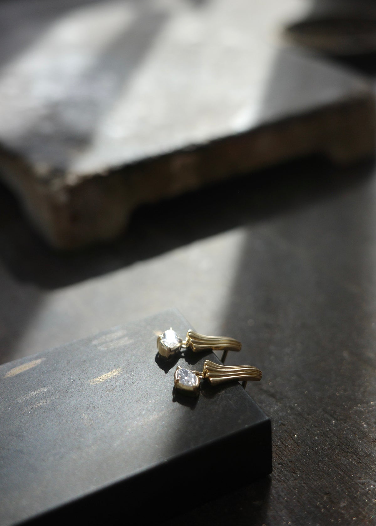 Sculptured Fluted Fan Marquise Diamond Drop Earrings