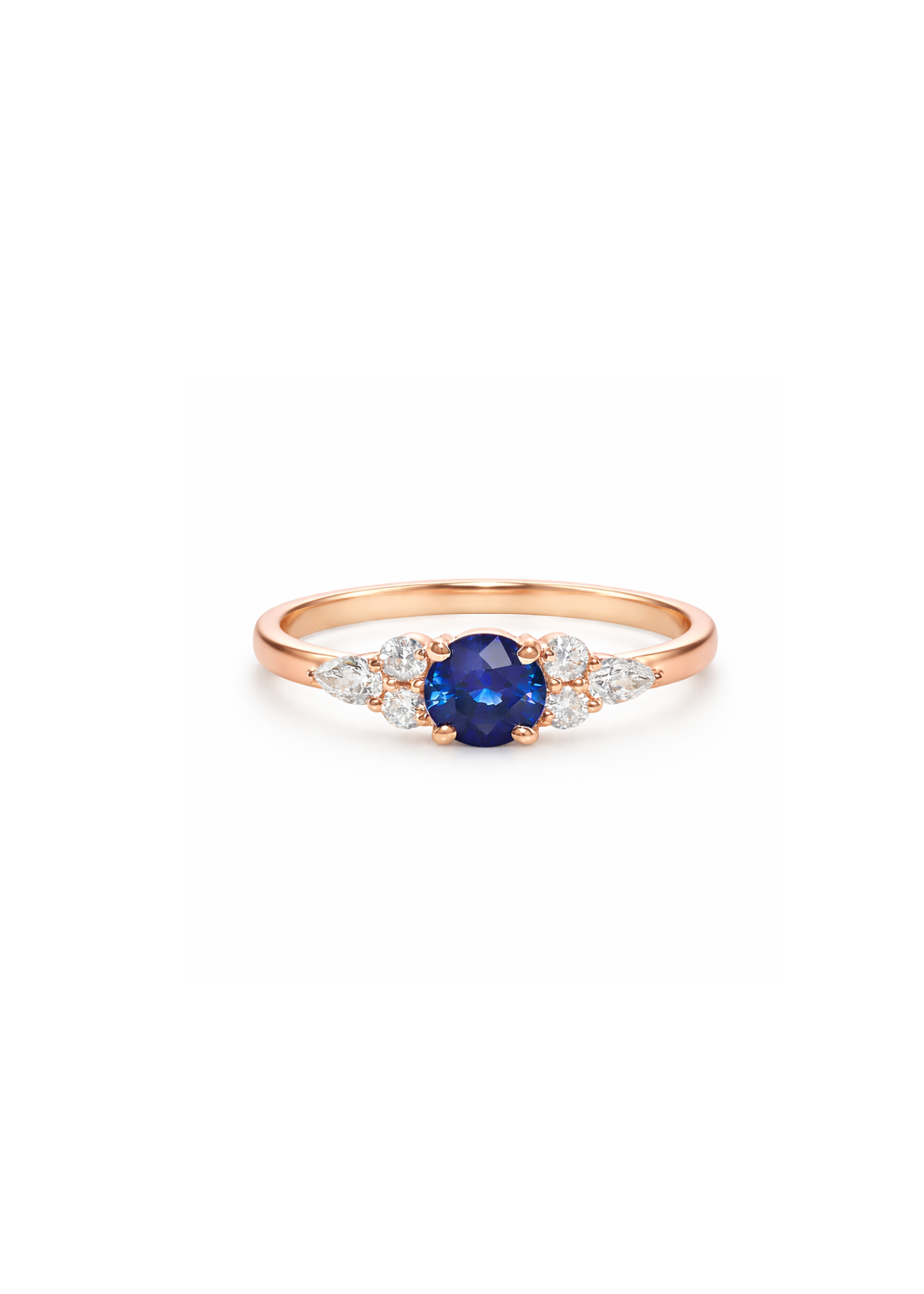 Solid gold ring with 5mm natural round blue sapphire and diamond accents