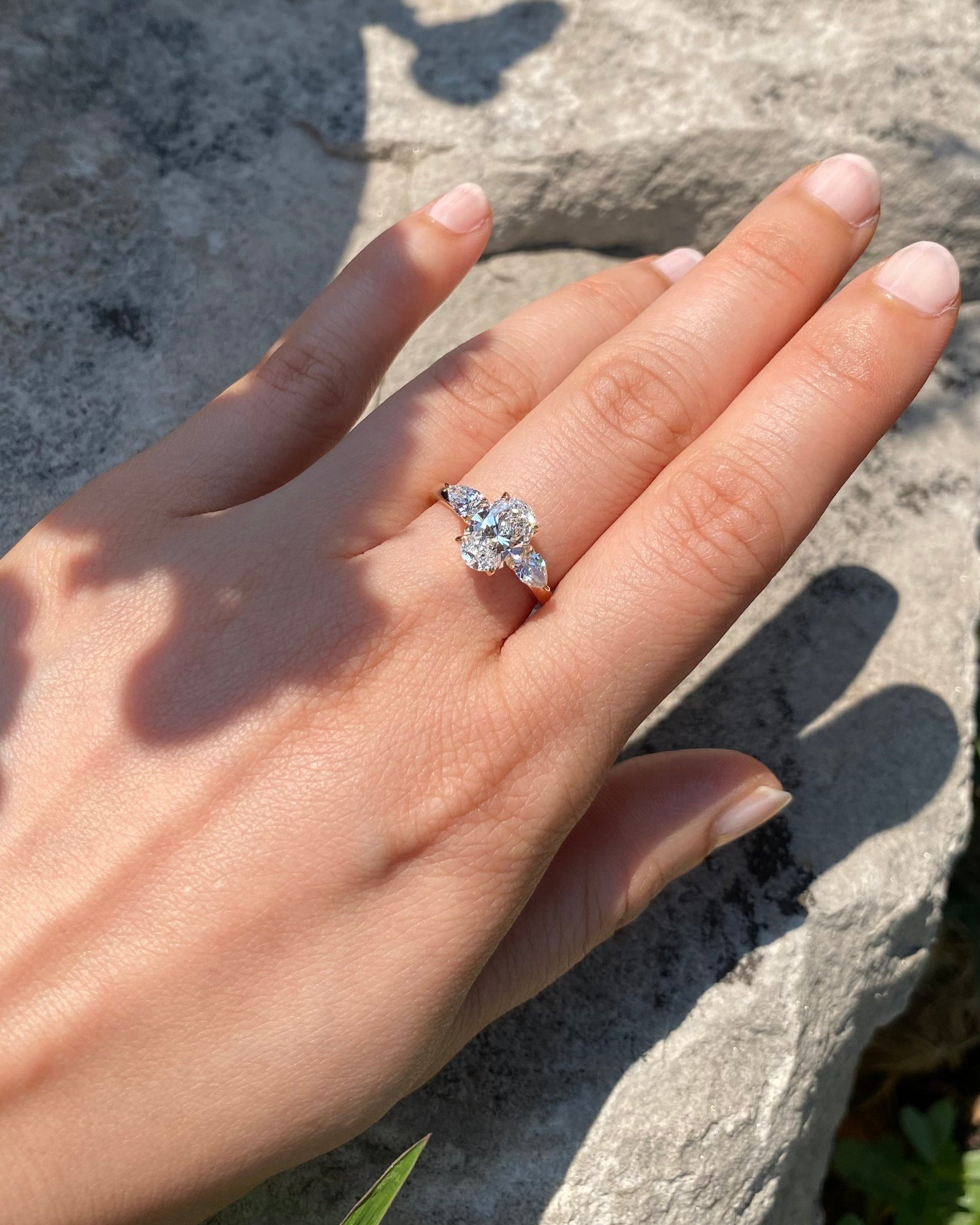 Oval & Pear Three-Stone Ring
