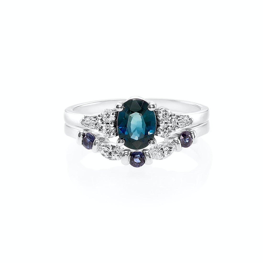 Teal Sapphire and Diamond Ring Set in White Gold