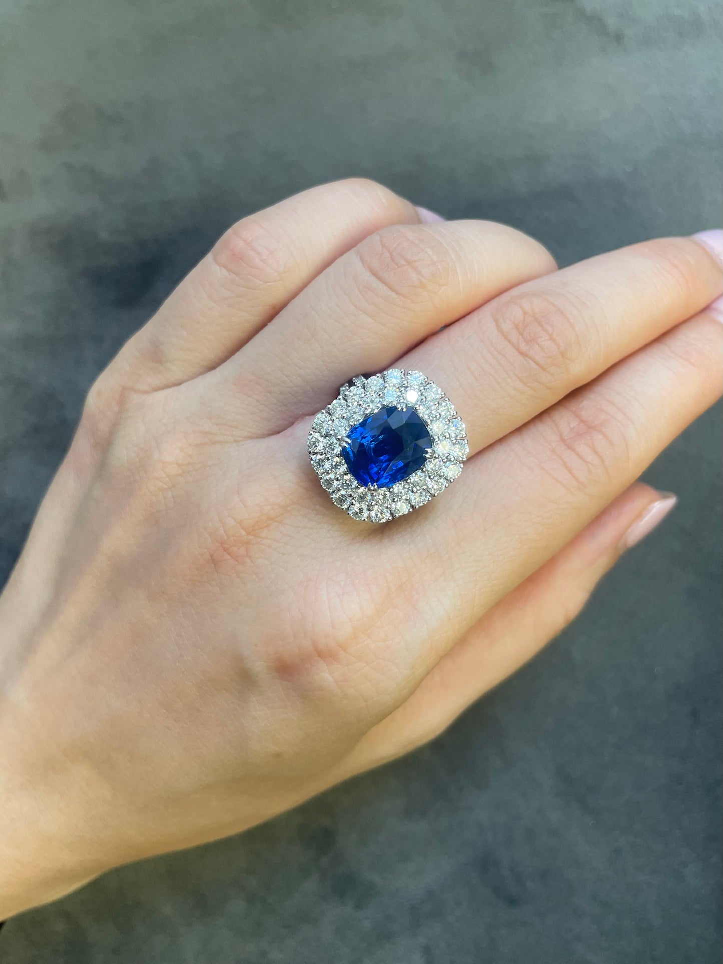 Blue Sapphire and Diamond Double Halo Ring - HN JEWELRY