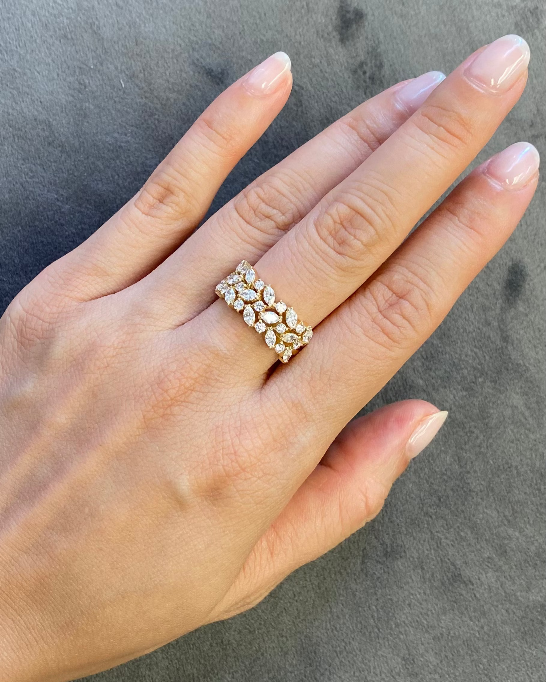 3-Row Marquise Diamond Ring in Yellow Gold - HN JEWELRY