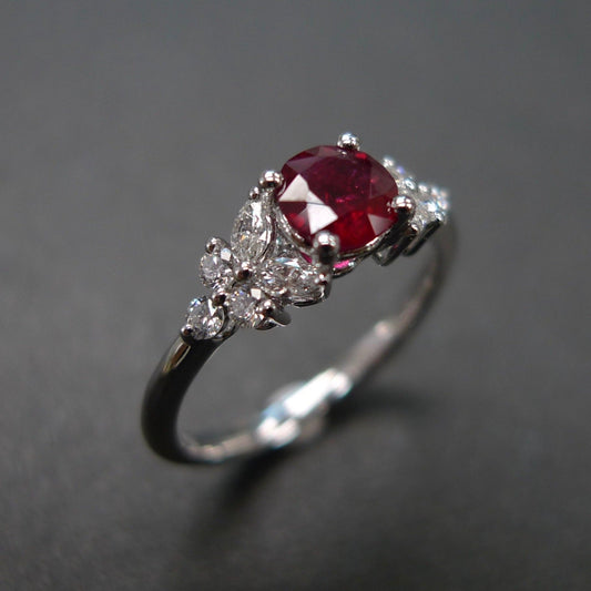 Natural Round Shape Ruby and Marquise Diamond Ring - HN JEWELRY